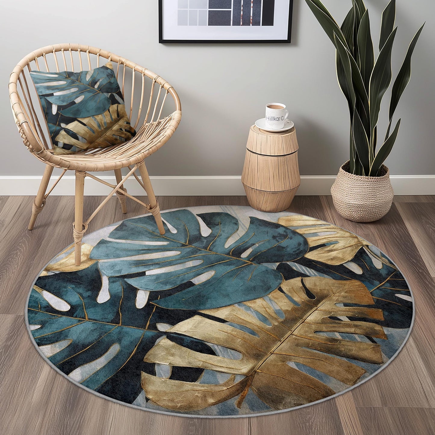 Tropical Monstera Leaf Round Area Rug, Bohemian Home Decor, Round Rug for Living Room, Leaf Print Carpet, Stylish Indoor Rug