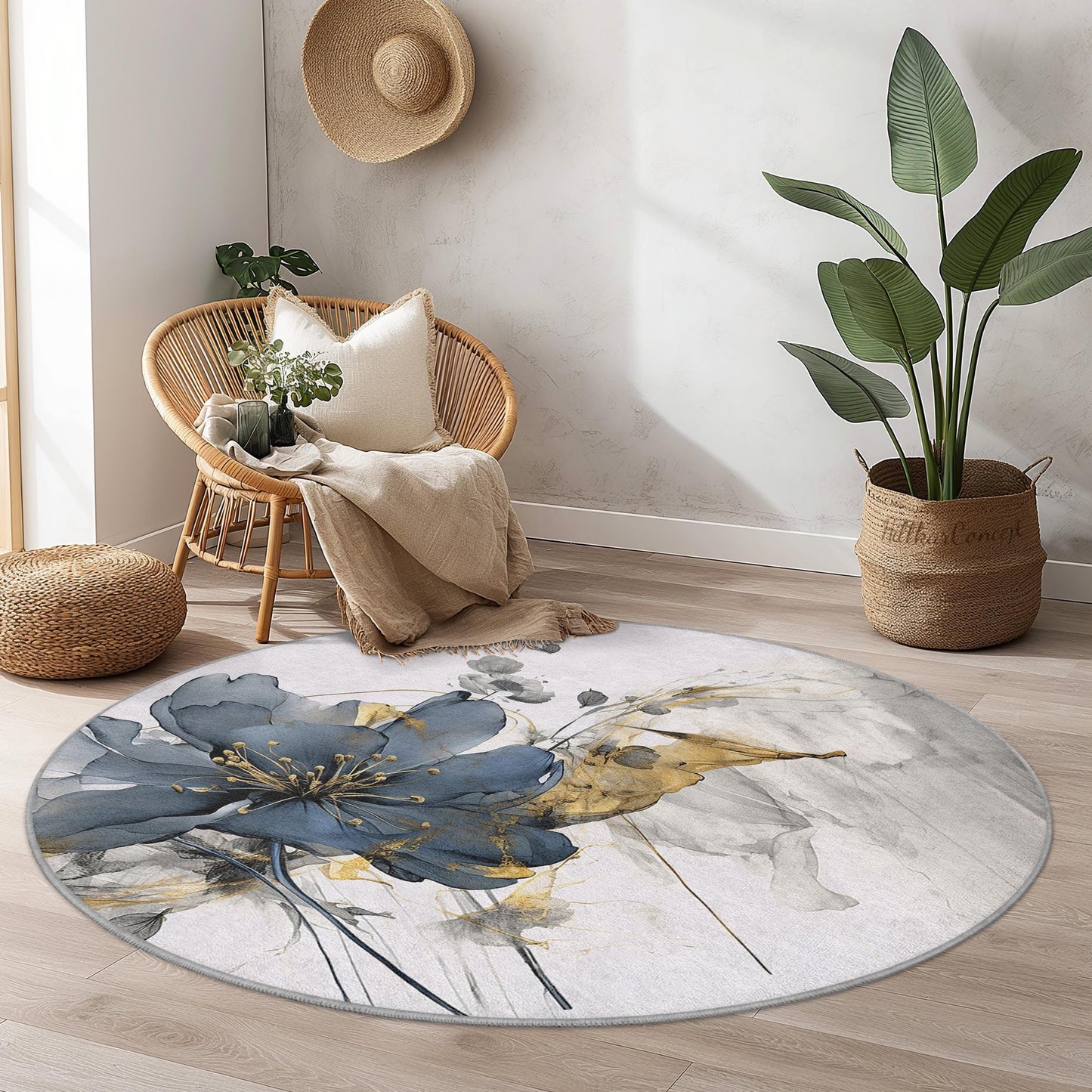 Elegant Floral Round Area Rug, Modern Round Carpet, Stylish Home Decor, Living Room Rug, Bedroom Carpet, Soft Circular Rug