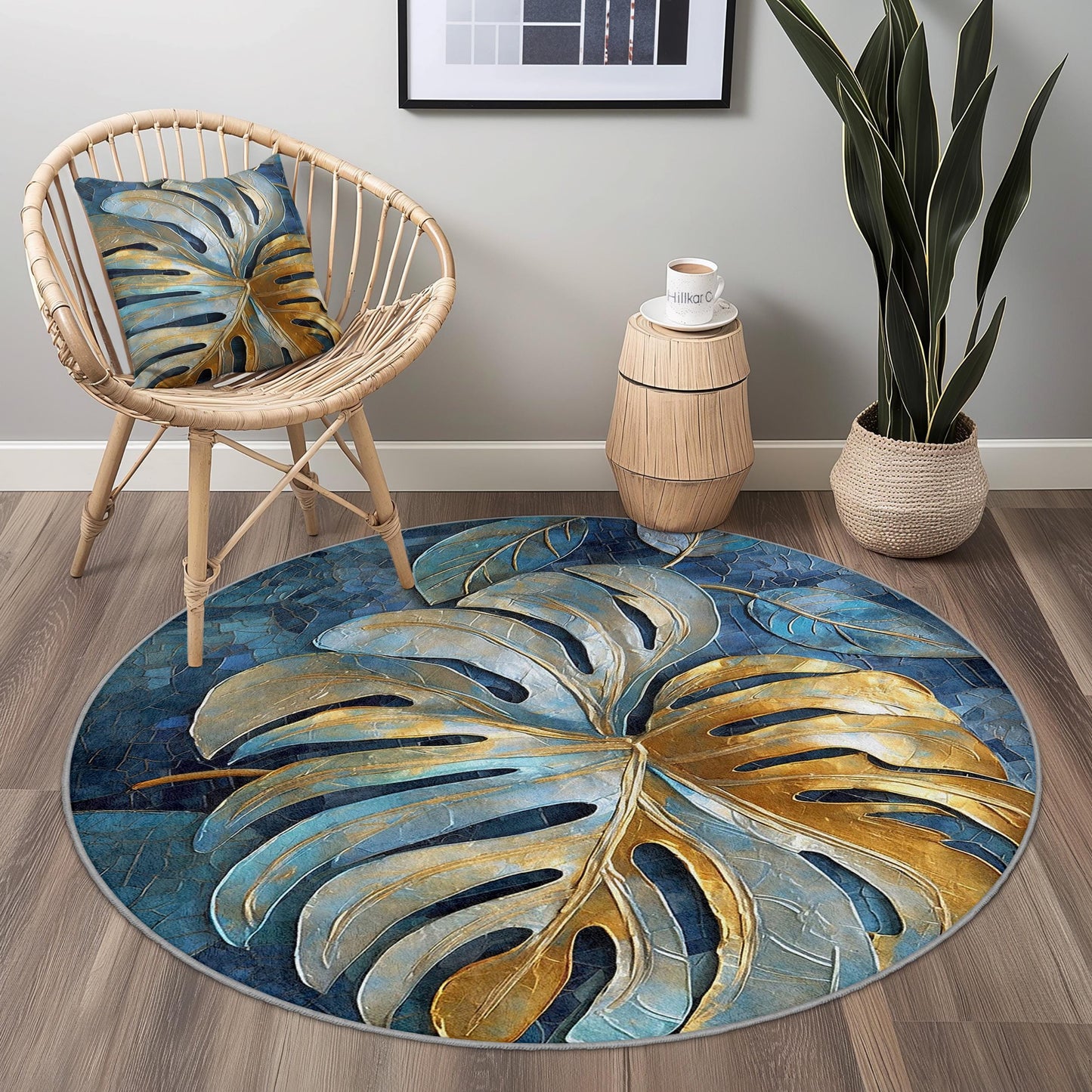Tropical Leaf Round Area Rug, Monstera Leaf Design, Elegant Round Carpet for Living Room, Boho Home Decor, Soft Round Rug