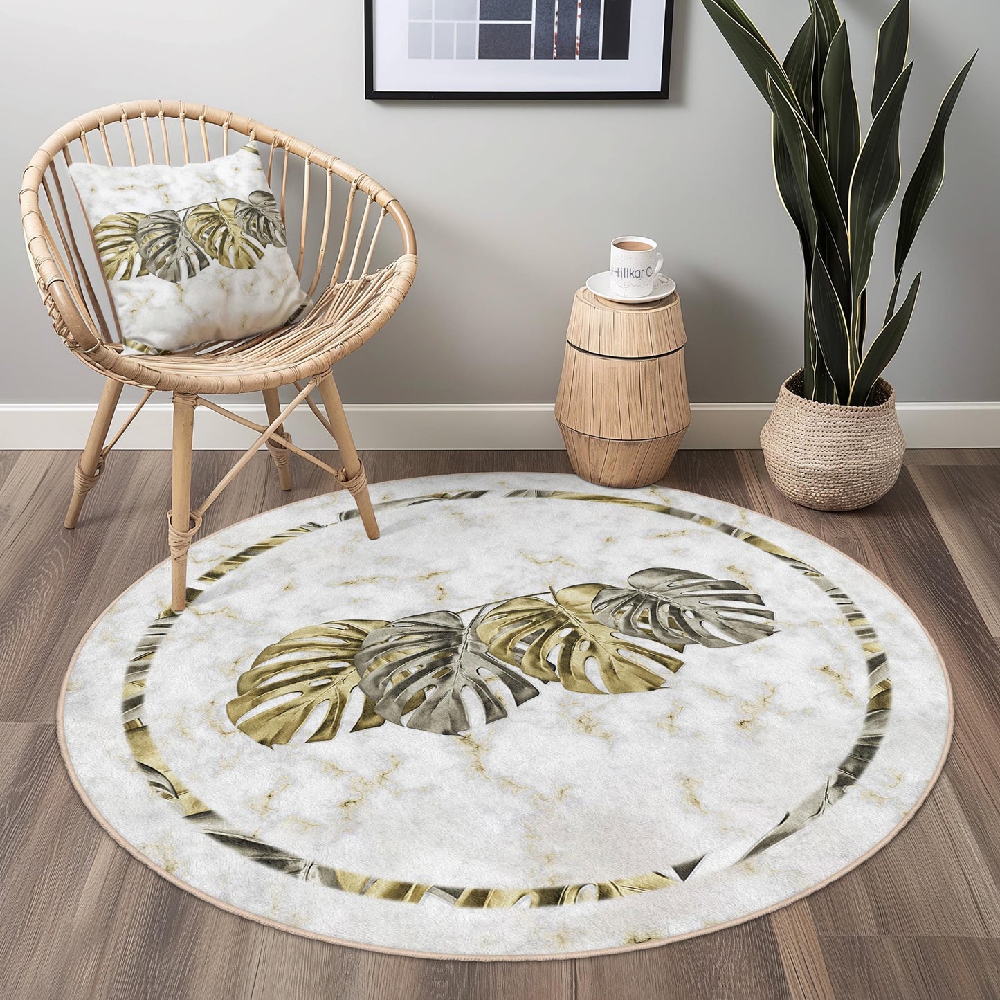 Elegant Monstera Leaf Round Rug, Tropical Plant Decor, Soft Round Carpet for Living Room, Boho Chic Area Rug, Home Decor