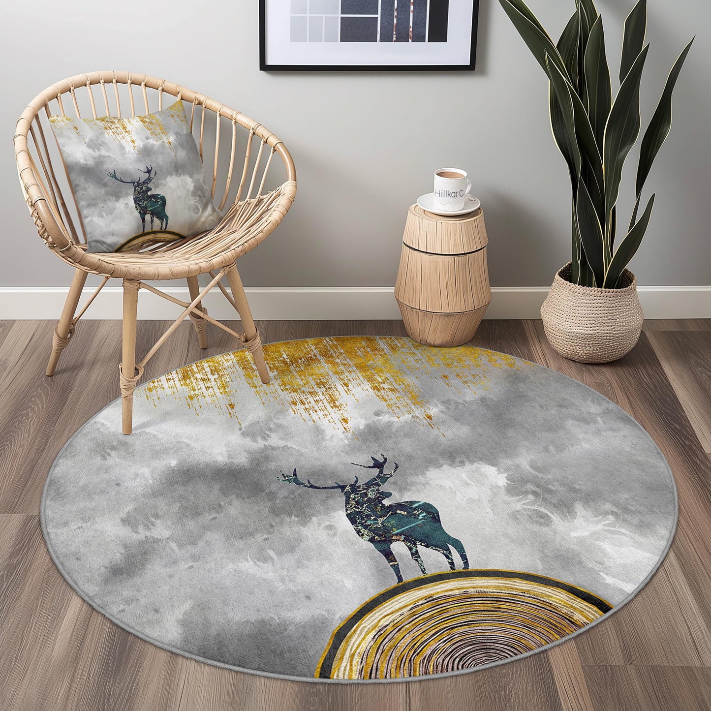 Majestic Deer Round Area Rug, Nature Inspired Round Carpet, Colorful Wildlife Decor, Living Room Rug, Unique Home Accent