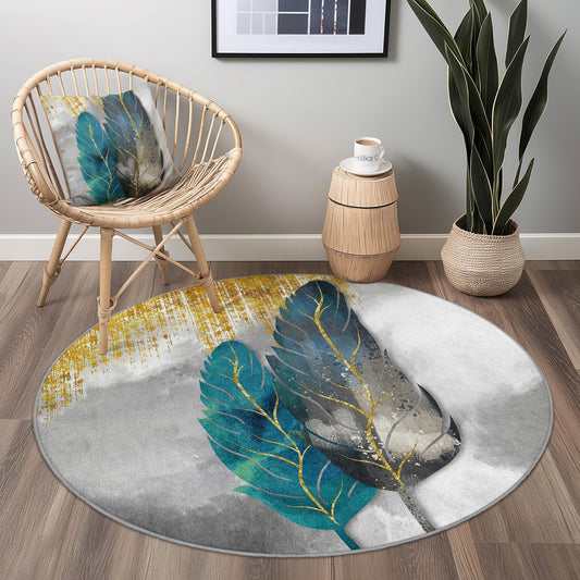 Elegant Round Feather Area Rug, Boho Chic Round Rug, Soft Feather Design Carpet, Living Room Decor, Modern Round Floor Mat