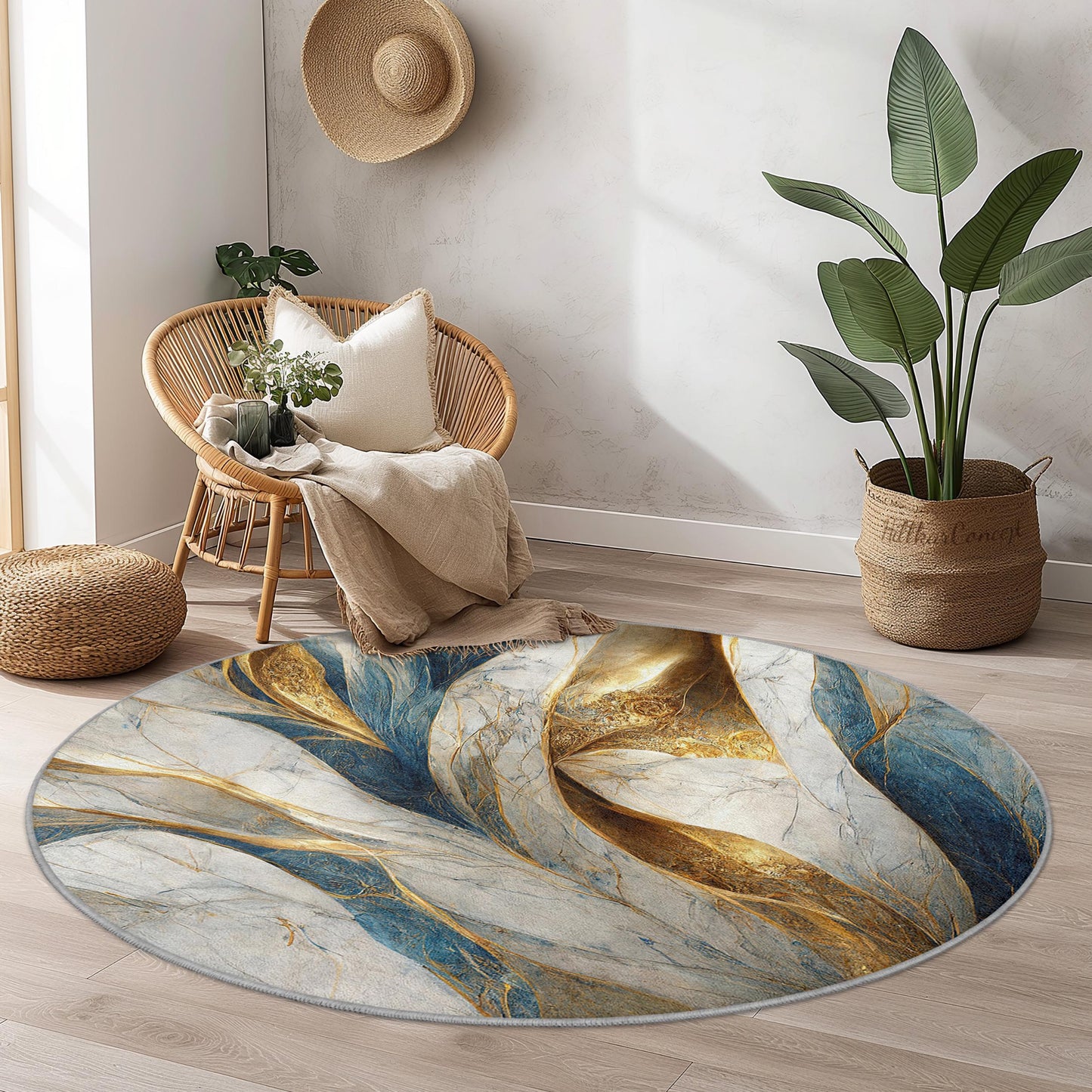 Elegant Marble Design Round Area Rug, Luxury Home Decor, Soft Plush Round Carpet, Modern Living Room Rug, Stylish Round Rug
