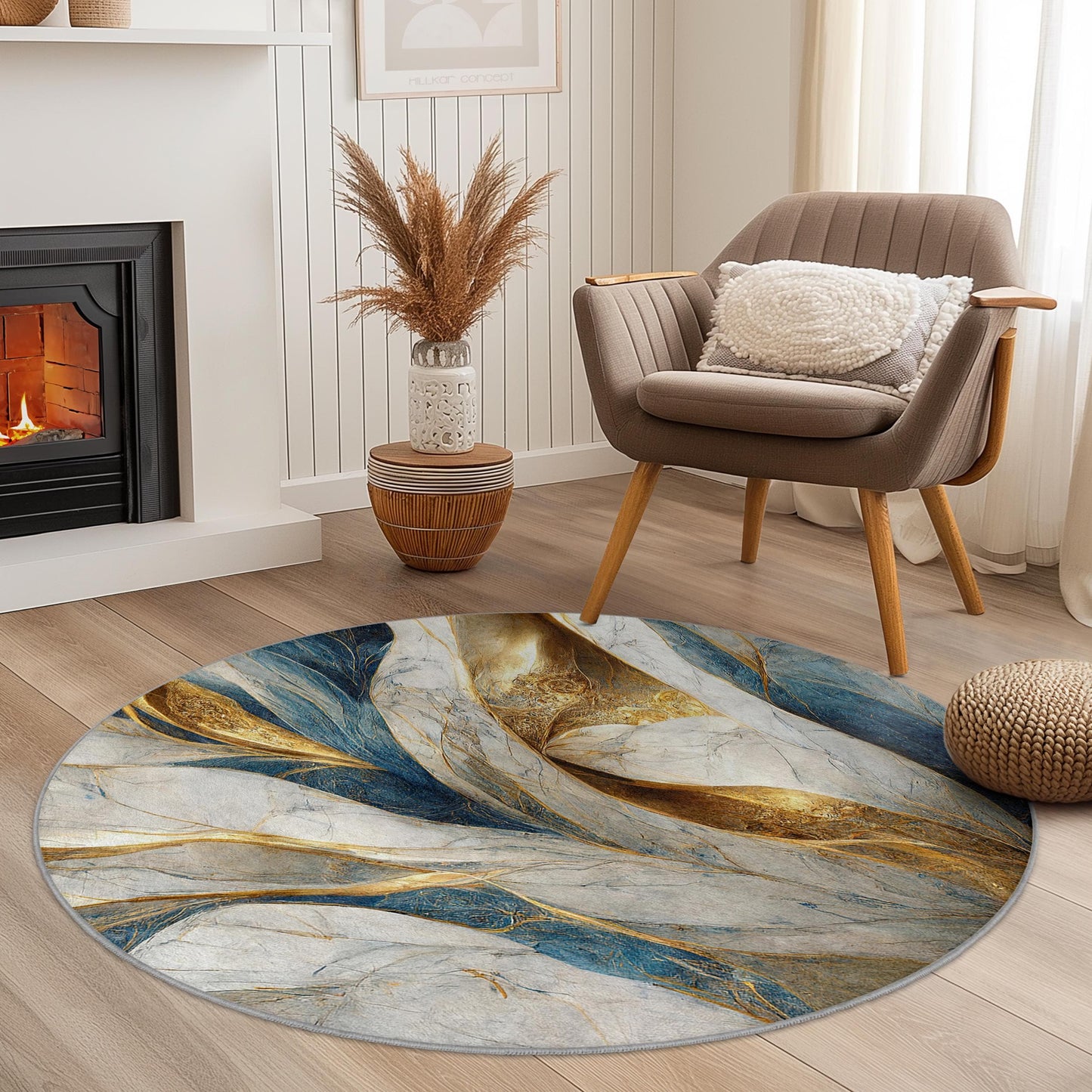 Elegant Marble Design Round Area Rug, Luxury Home Decor, Soft Plush Round Carpet, Modern Living Room Rug, Stylish Round Rug