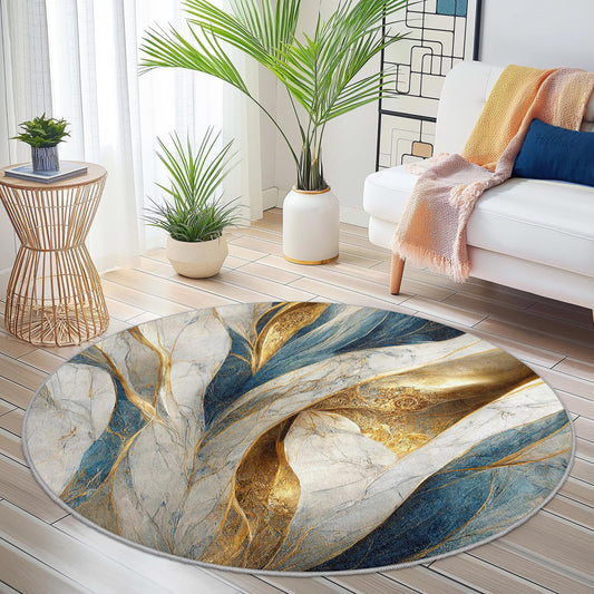 Elegant Marble Design Round Area Rug, Luxury Home Decor, Soft Plush Round Carpet, Modern Living Room Rug, Stylish Round Rug