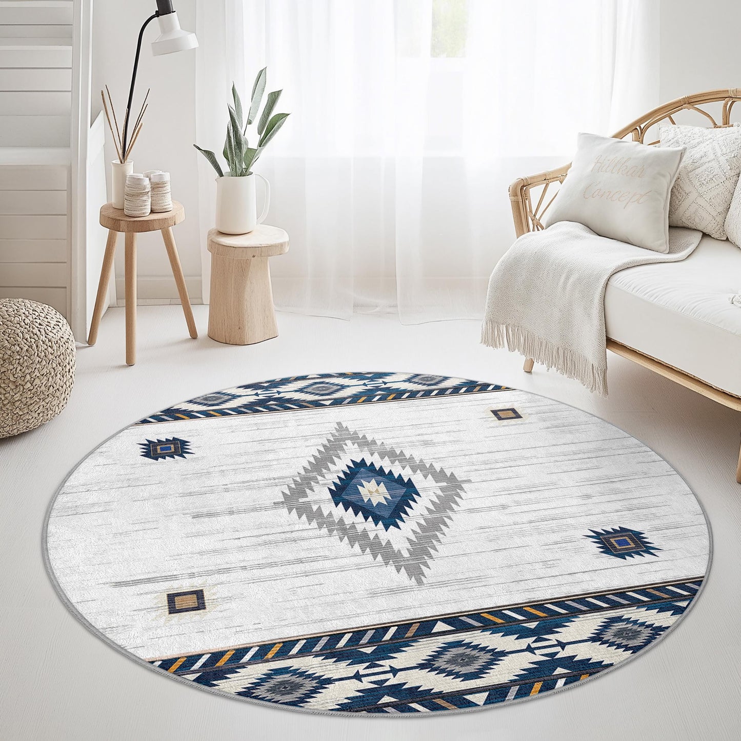 Geometric Pattern Round Area Rug, Bohemian Style Carpet, Soft Round Rug for Living Room, Bedroom, Modern Home Decor