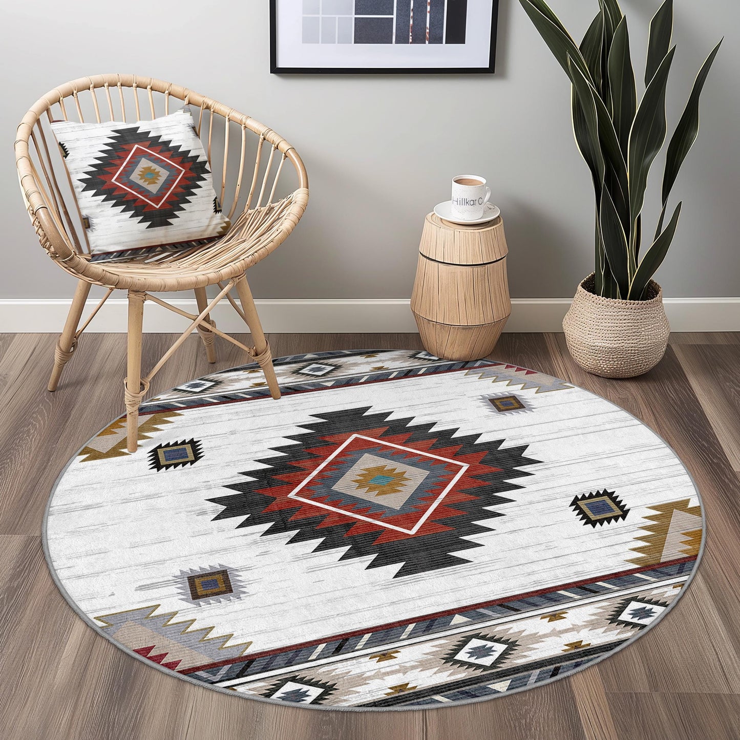 Geometric Boho Round Area Rug, Modern Circle Carpet, Stylish Living Room Rug, Bedroom Decor, Unique Round Rug for Home