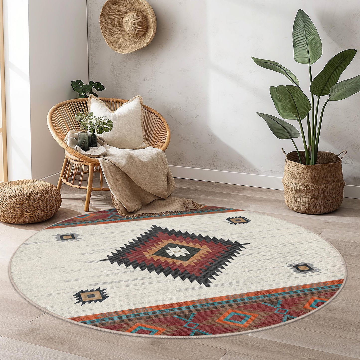 Geometric Round Area Rug, Bohemian Round Carpet, Soft Living Room Decor, Modern Round Rug, Stylish Home Decor