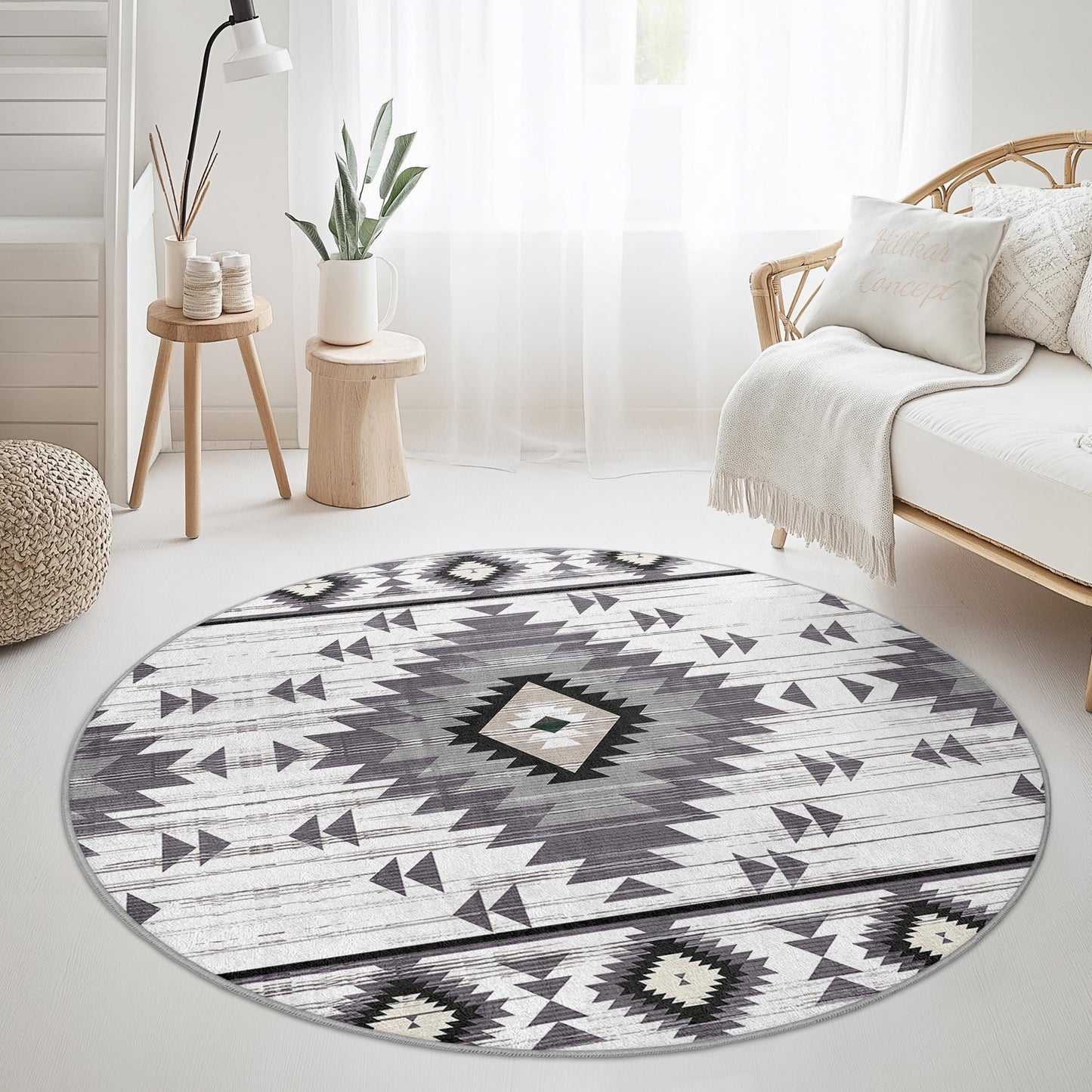 Geometric Boho Round Area Rug, Modern Round Carpet for Living Room, Stylish Round Rug, Soft Circle Carpet, Bohemian Home Decor