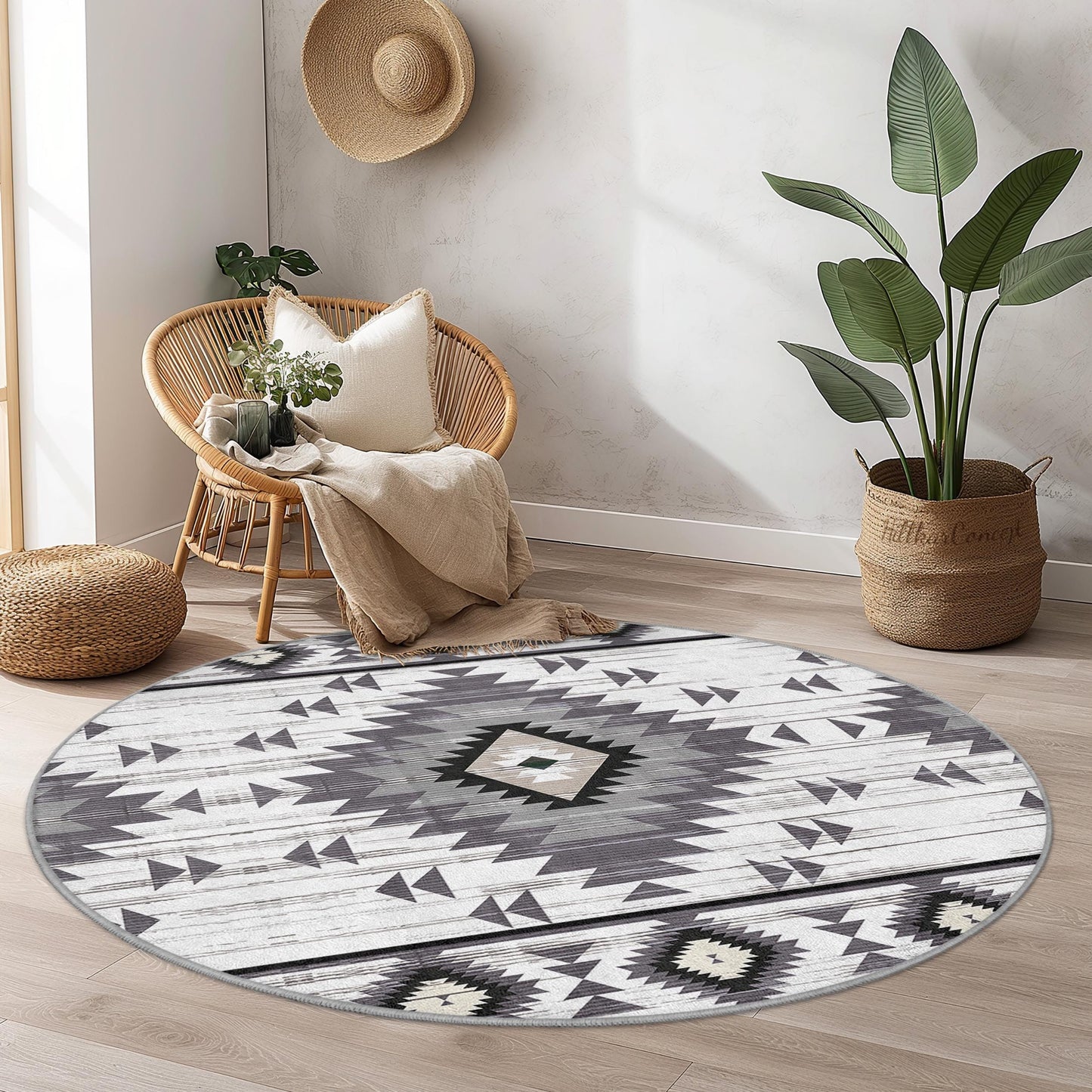 Geometric Boho Round Area Rug, Modern Round Carpet for Living Room, Stylish Round Rug, Soft Circle Carpet, Bohemian Home Decor