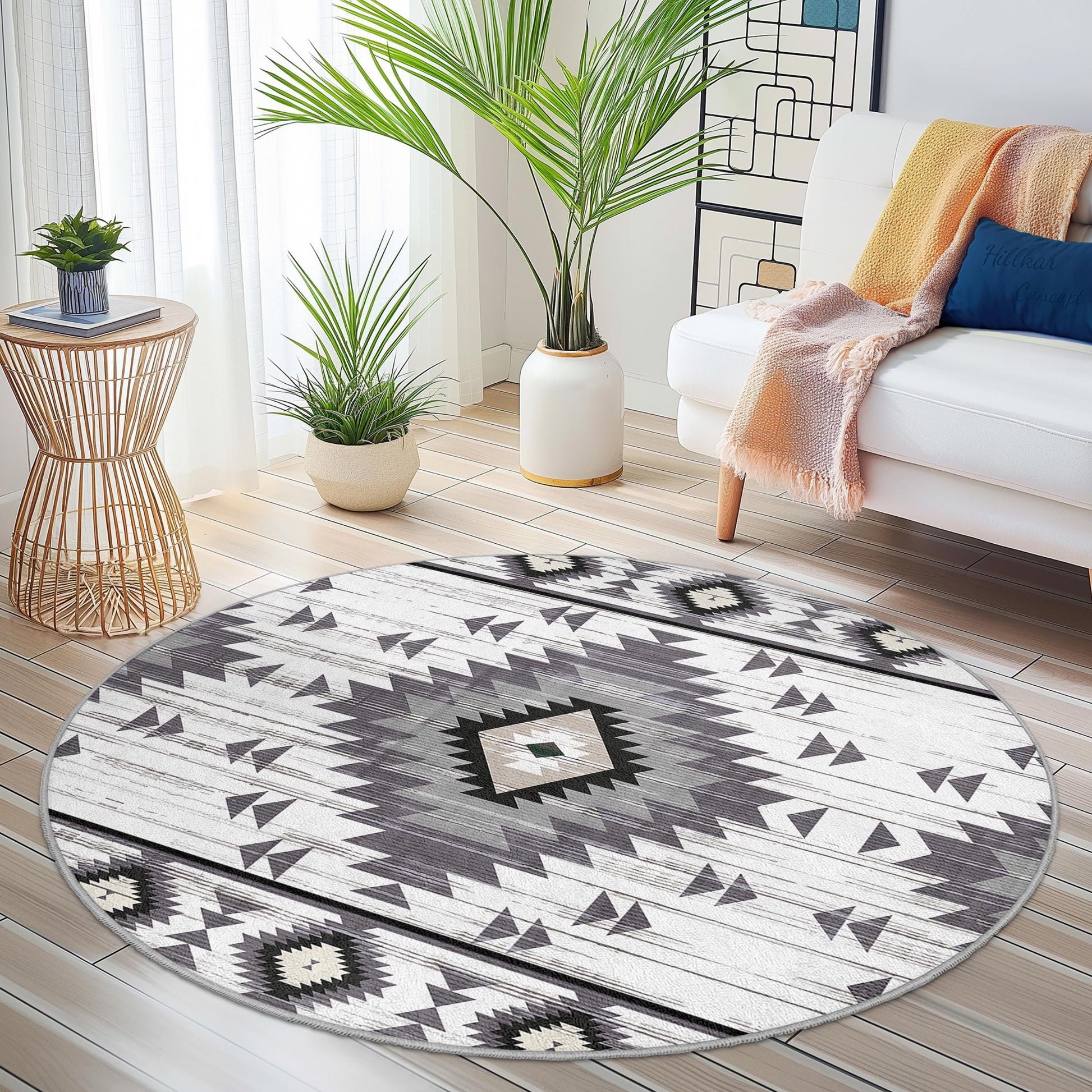 Geometric Boho Round Area Rug, Modern Round Carpet for Living Room, Stylish Round Rug, Soft Circle Carpet, Bohemian Home Decor