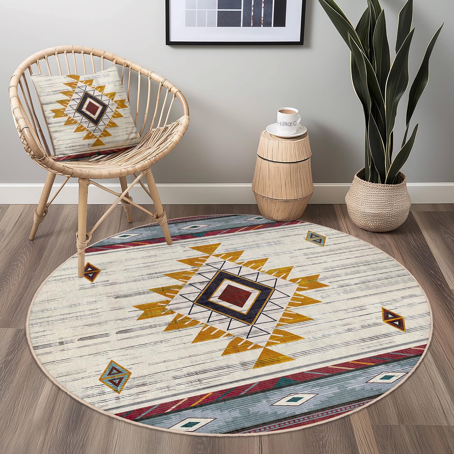 Geometric Bohemian Round Area Rug, Soft Circle Carpet for Living Room, Modern Decor, Stylish Round Rug, Boho Chic Floor Mat