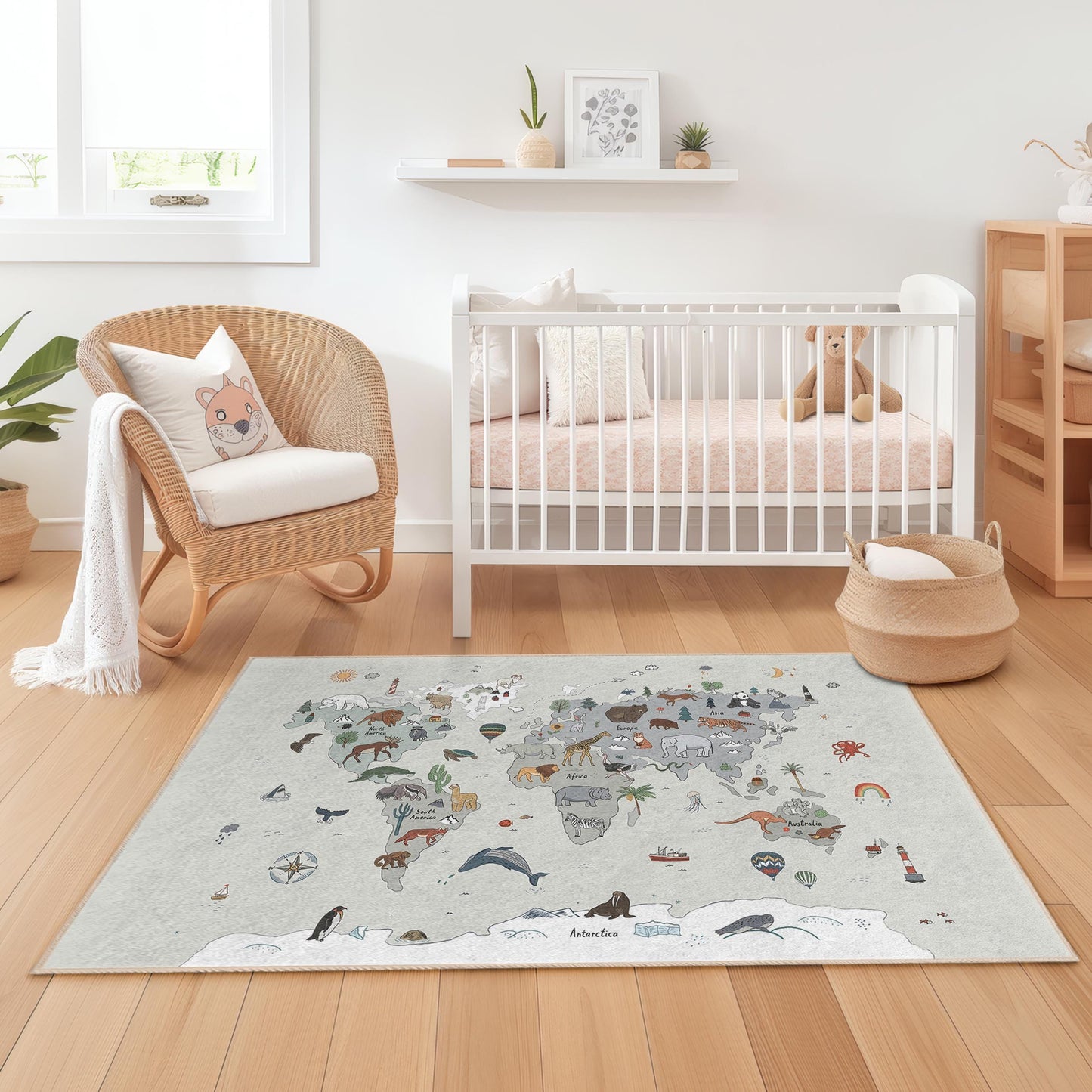 Adventure Map Animal Theme Kids Rug, Turkey Map Kids Rug, Playroom Decor, Soft Rectangular Carpet for Children, Nursery Rug