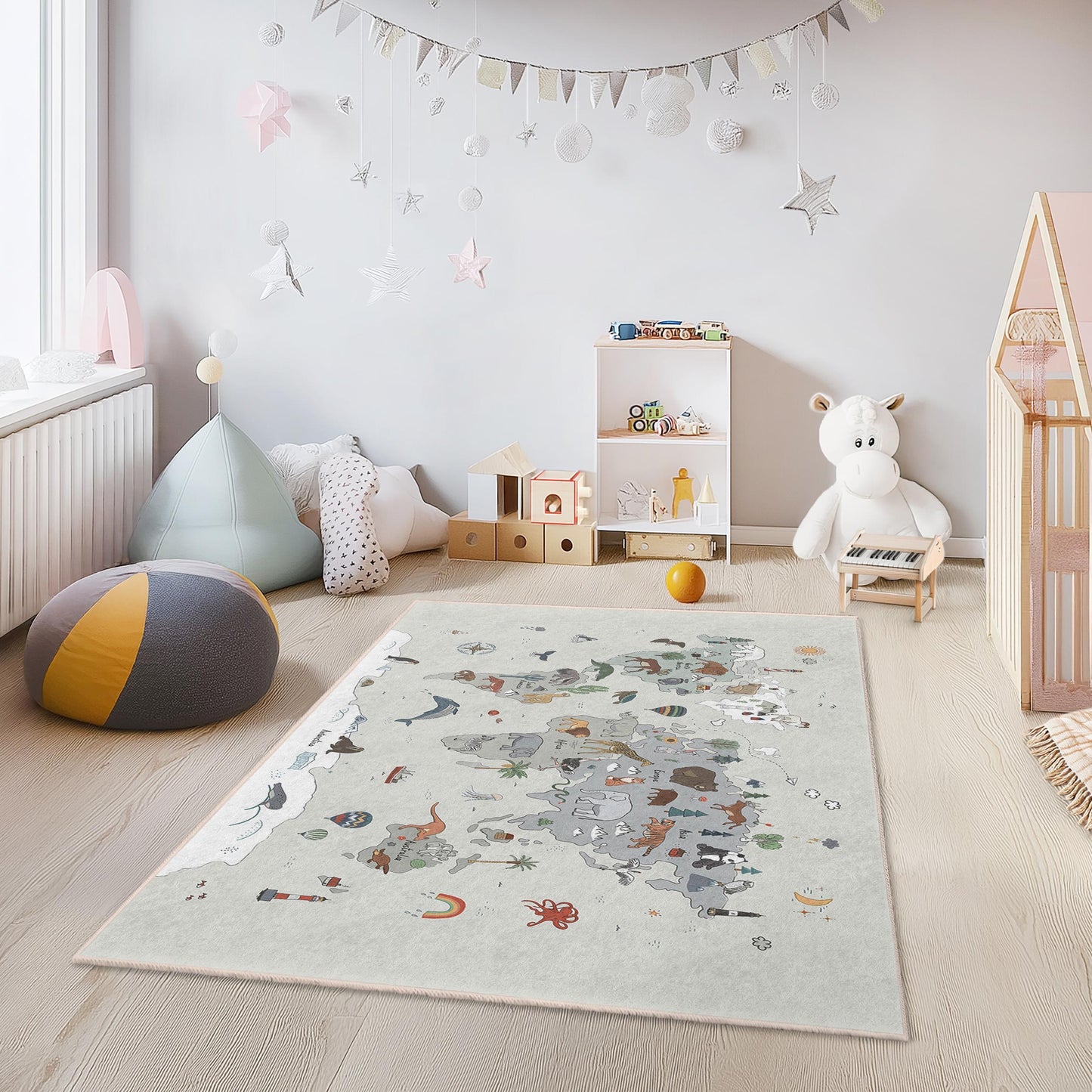Adventure Map Animal Theme Kids Rug, Turkey Map Kids Rug, Playroom Decor, Soft Rectangular Carpet for Children, Nursery Rug