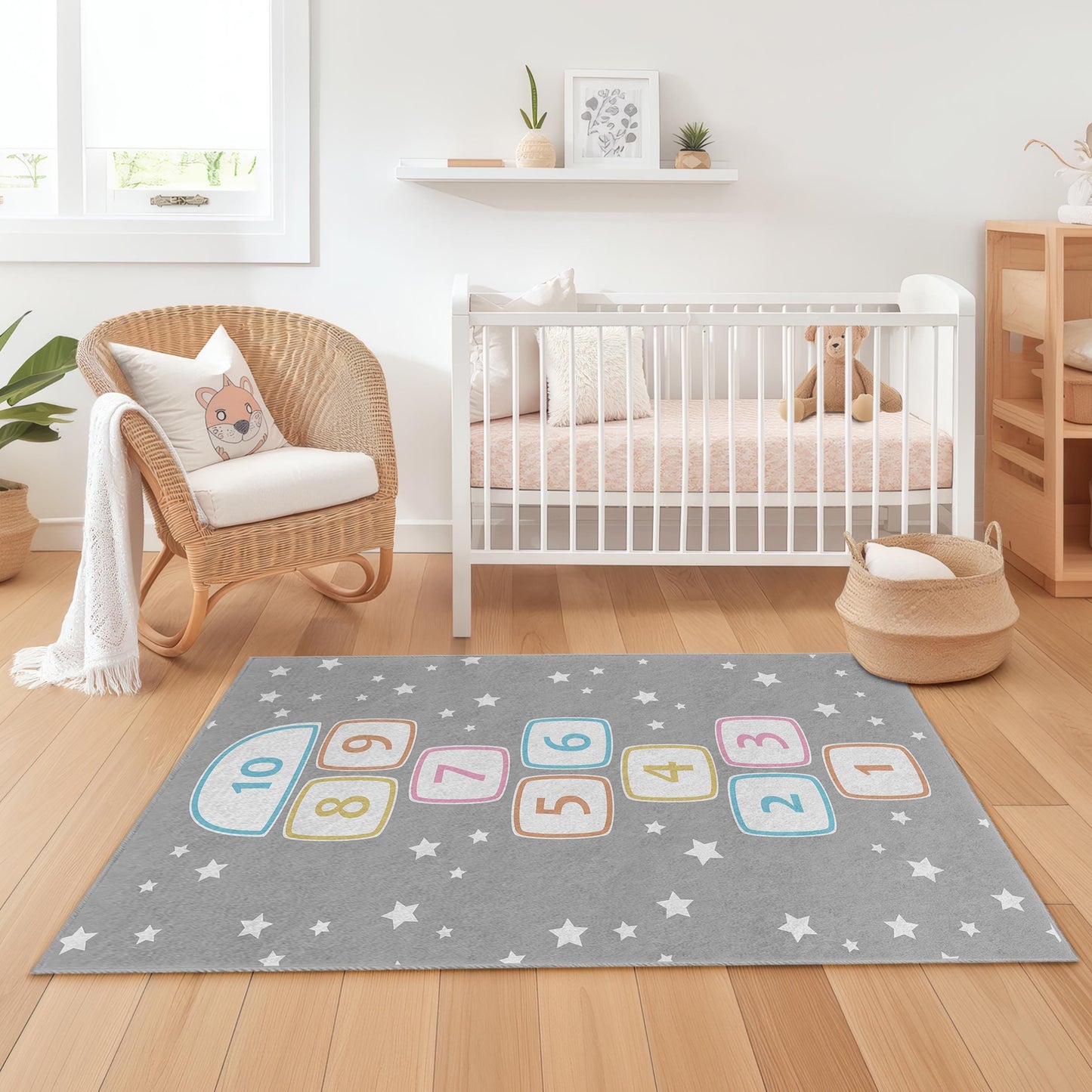 Hopscotch Pattern Kid's Rectangular Rug, Playroom Decor, Soft Carpet for Children's Room, Fun Educational Mat, Nursery Rug