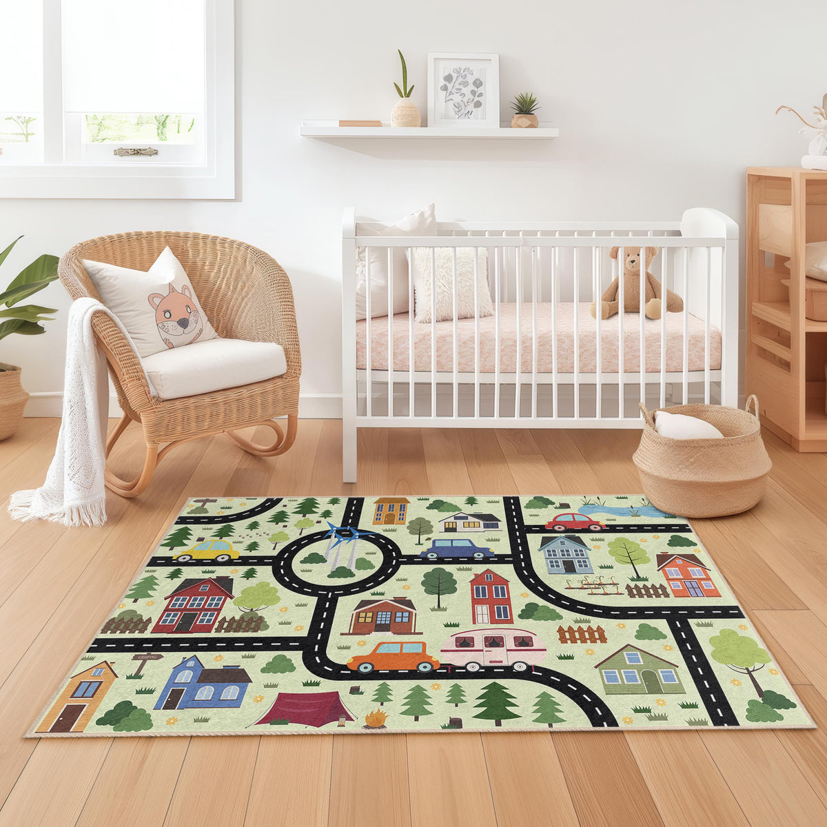 Colorful City Road Map Kids Rug, Fun Playroom Carpet, Interactive ...