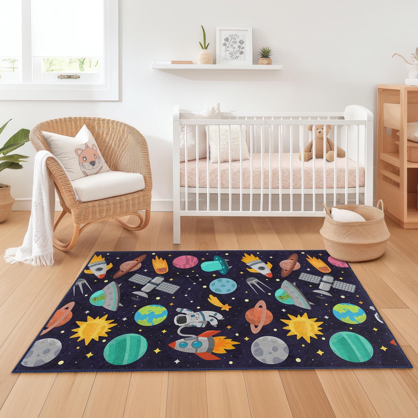 Space Adventure Kids Rug: Personalized Playroom Carpet