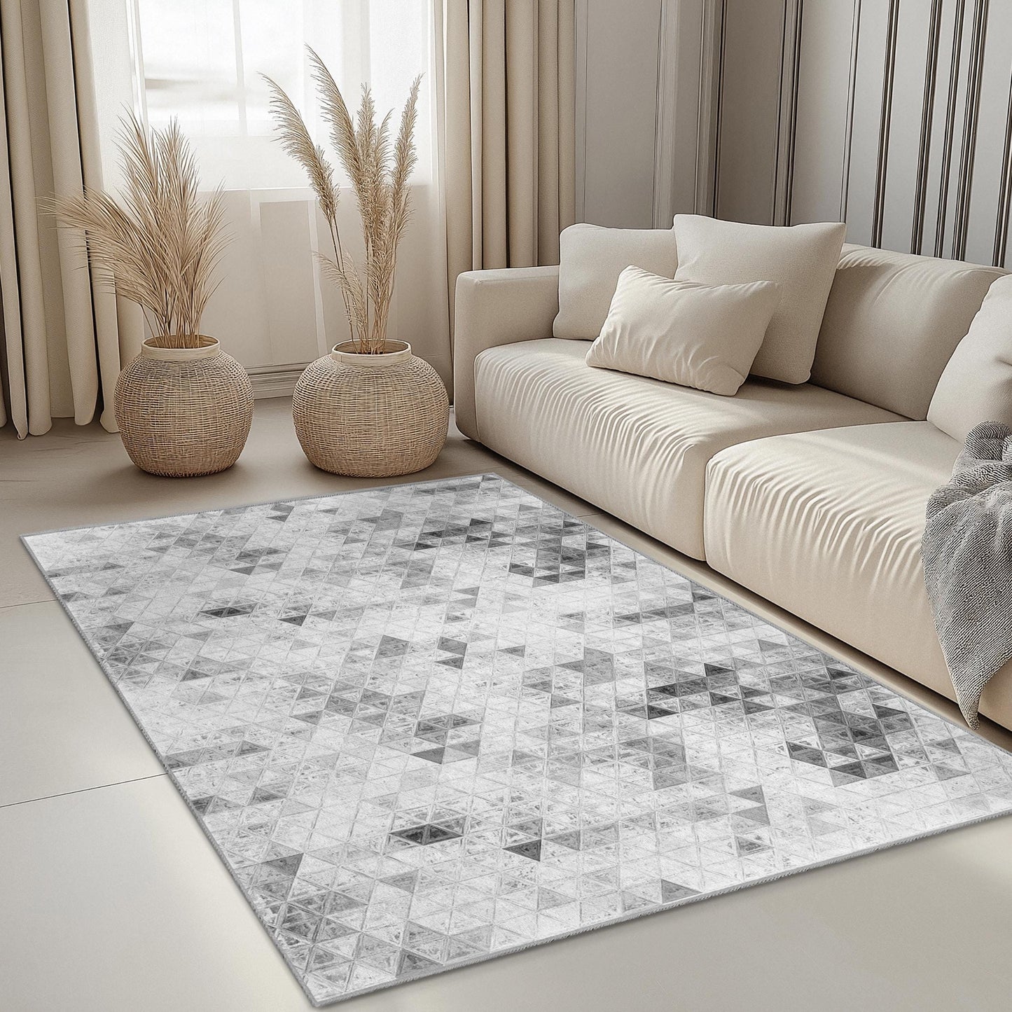 Elegant Geometric Rectangle Area Rug, Modern Triangle Design Carpet, Living Room Rug, Contemporary Home Decor, Soft Floor Mat