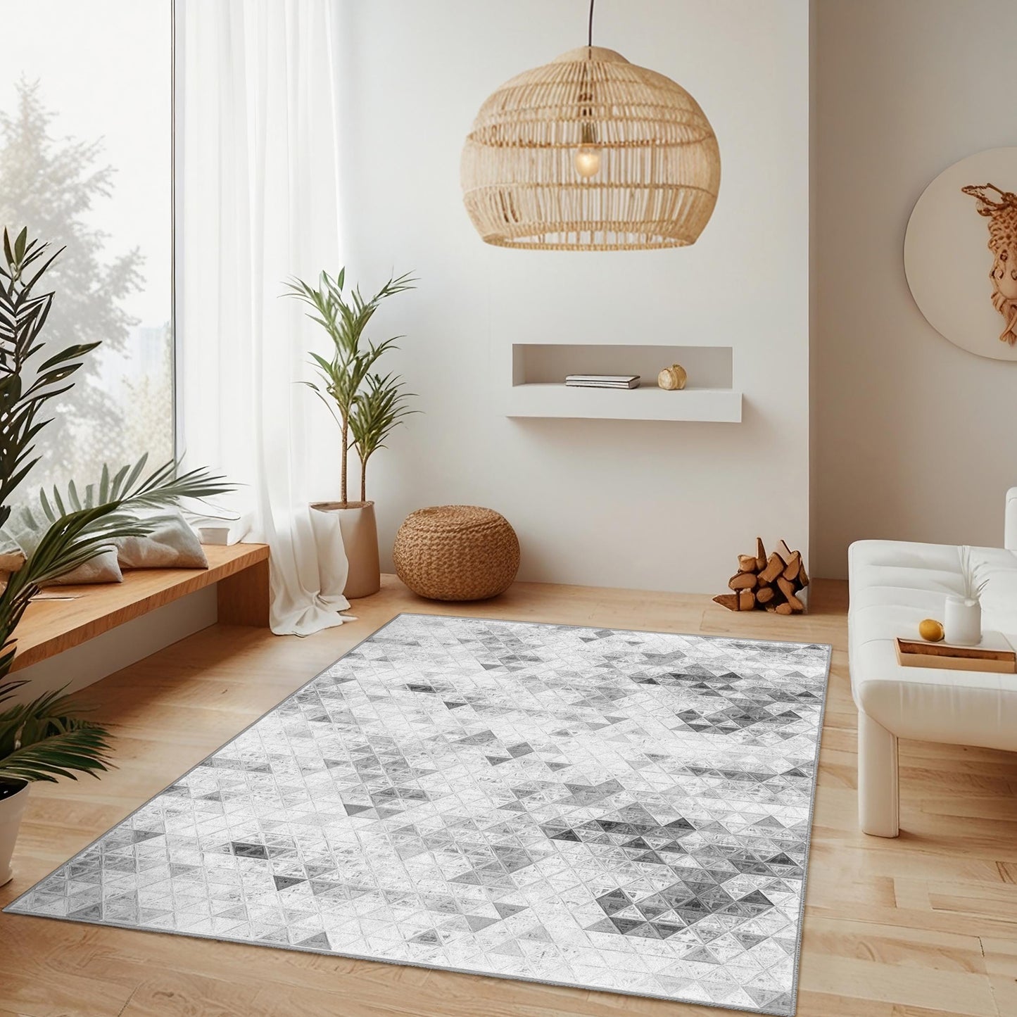 Elegant Geometric Rectangle Area Rug, Modern Triangle Design Carpet, Living Room Rug, Contemporary Home Decor, Soft Floor Mat