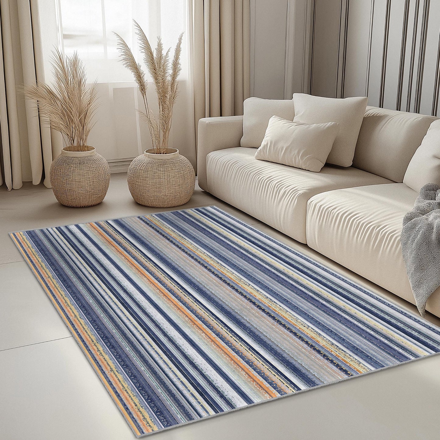 Elegant Striped Area Rug, Rectangular Living Room Carpet, Soft Decorative Rug, Stylish Home Decor, Modern Striped Design