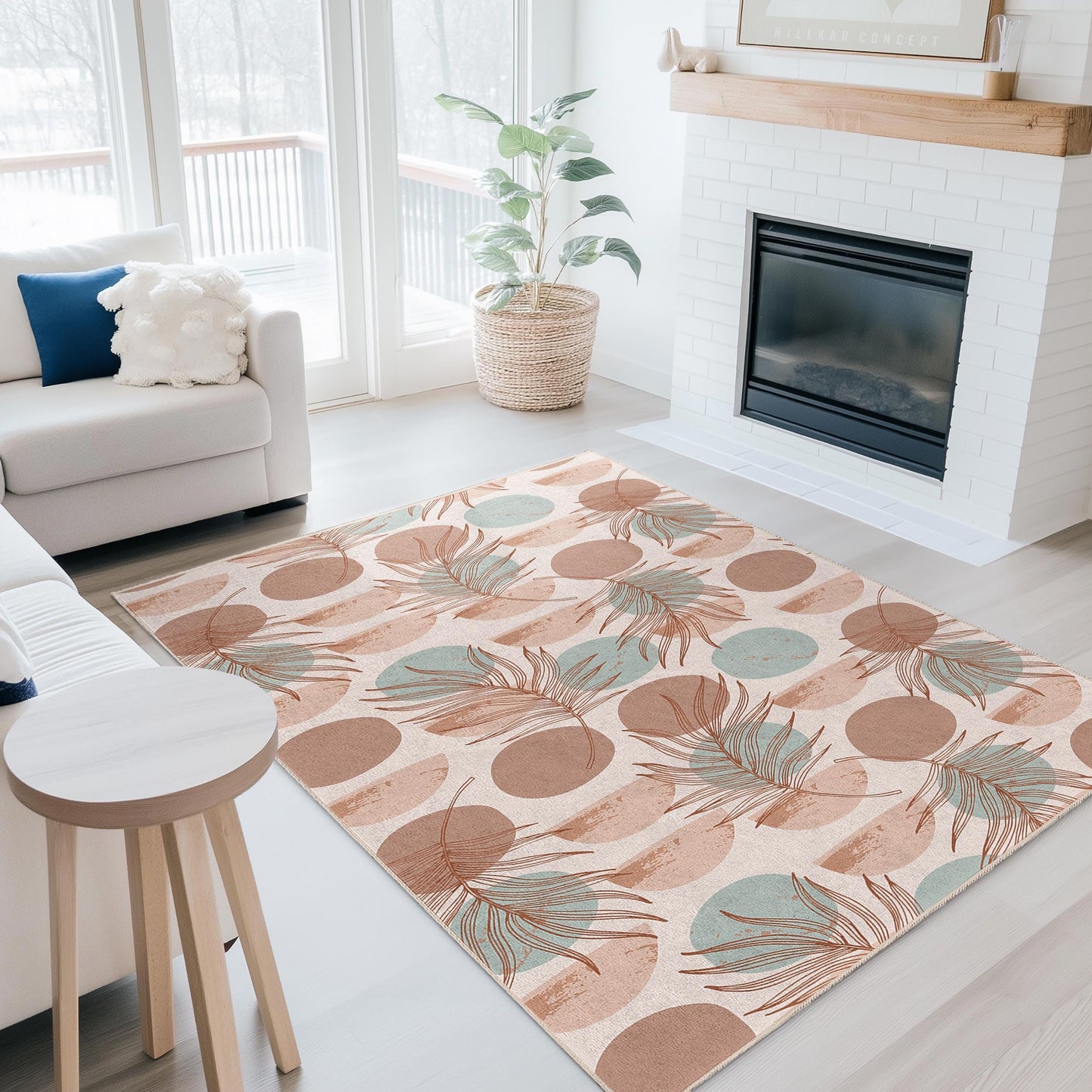 Bohemian Leaf Pattern Rectangle Area Rug, Modern Living Room Carpet, Indoor Decorative Rug, Soft Floor Mat for Home Decor