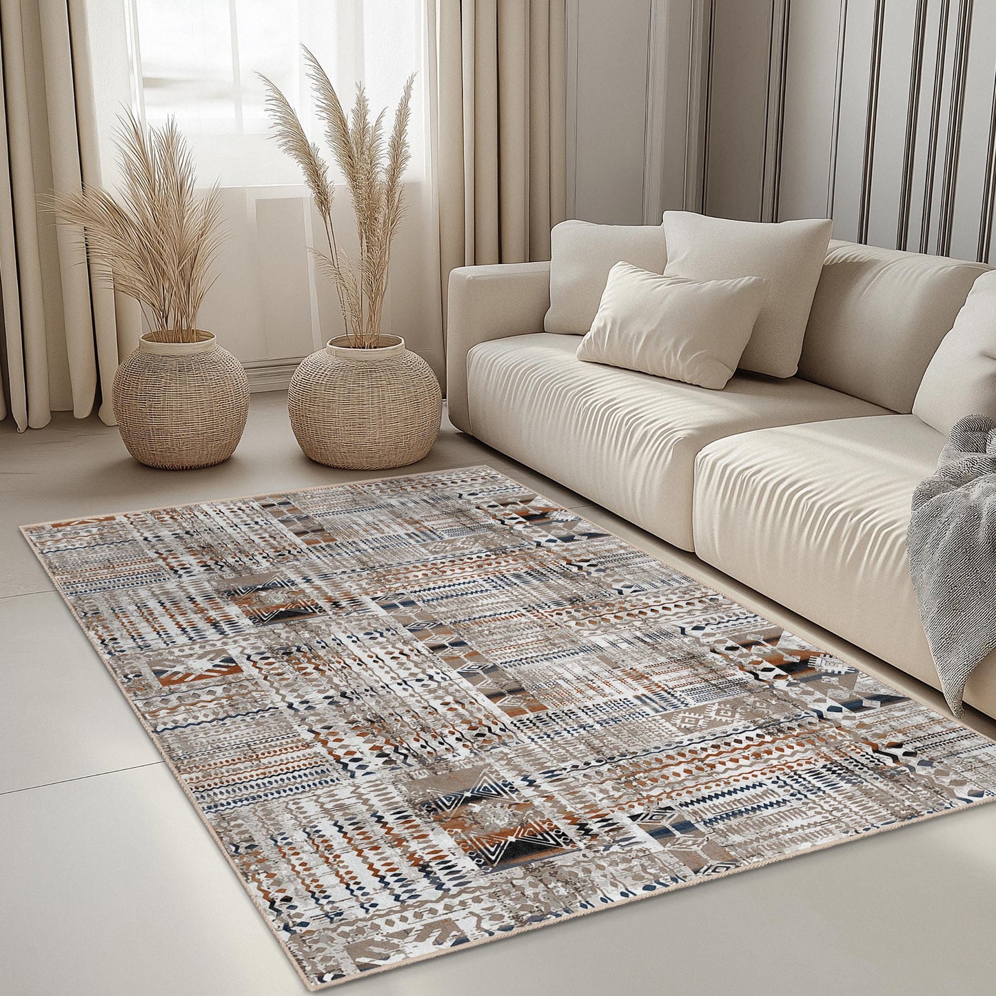 Stylish Geometric Rectangle Area Rug, Modern Patterned Rug for Living Room, Soft Indoor Carpet, Decorative Home Accent