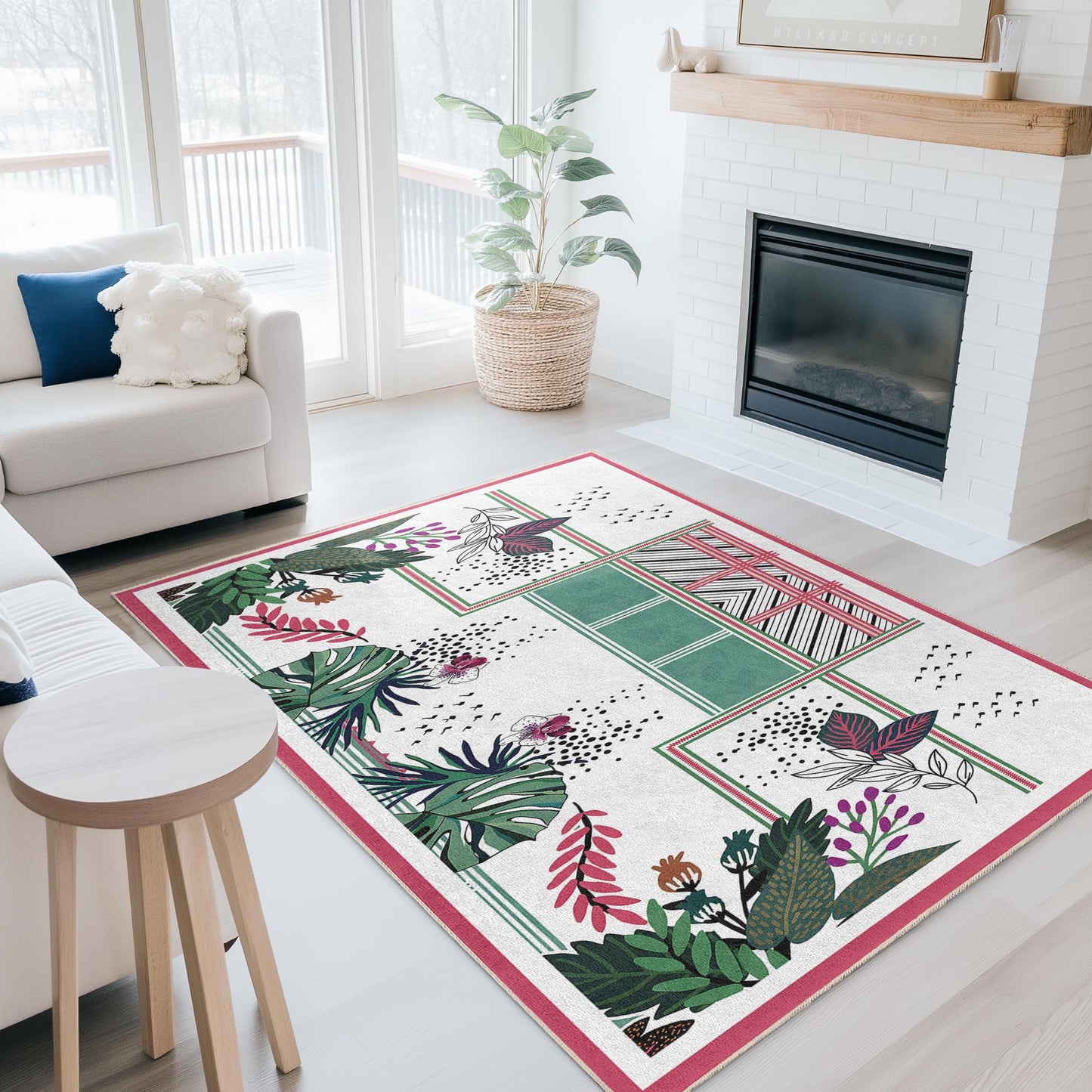 Tropical Leaves Rectangular Rug, Stylish Living Room Carpet, Modern Home Decor, Indoor Area Rug for Living Room, Botanical Design Rug
