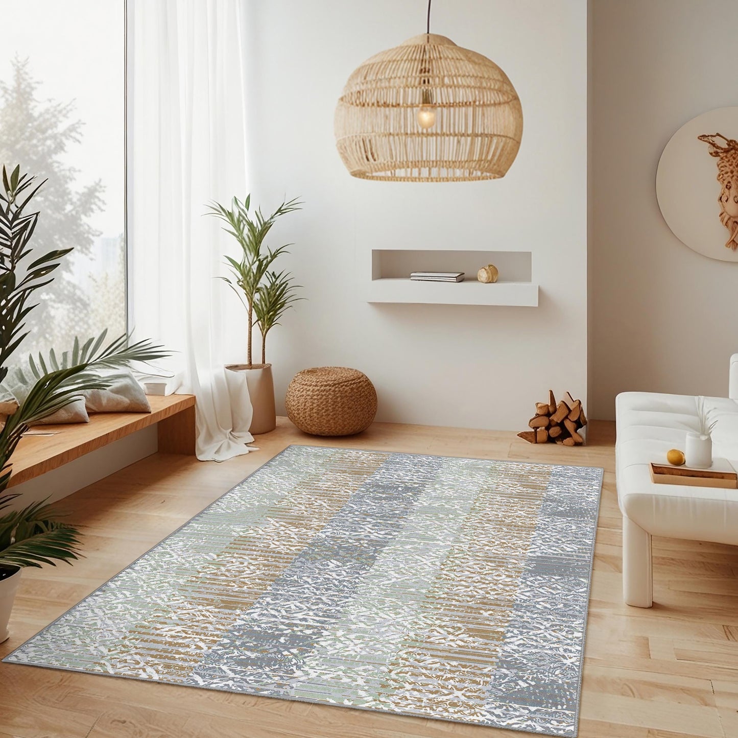 Geometric Area Rug: Modern Rectangular Carpet for Living Room