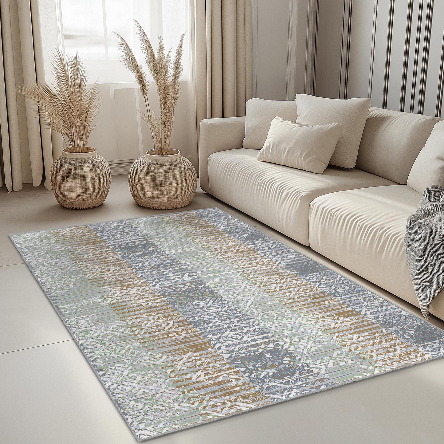 Geometric Area Rug: Modern Rectangular Carpet for Living Room