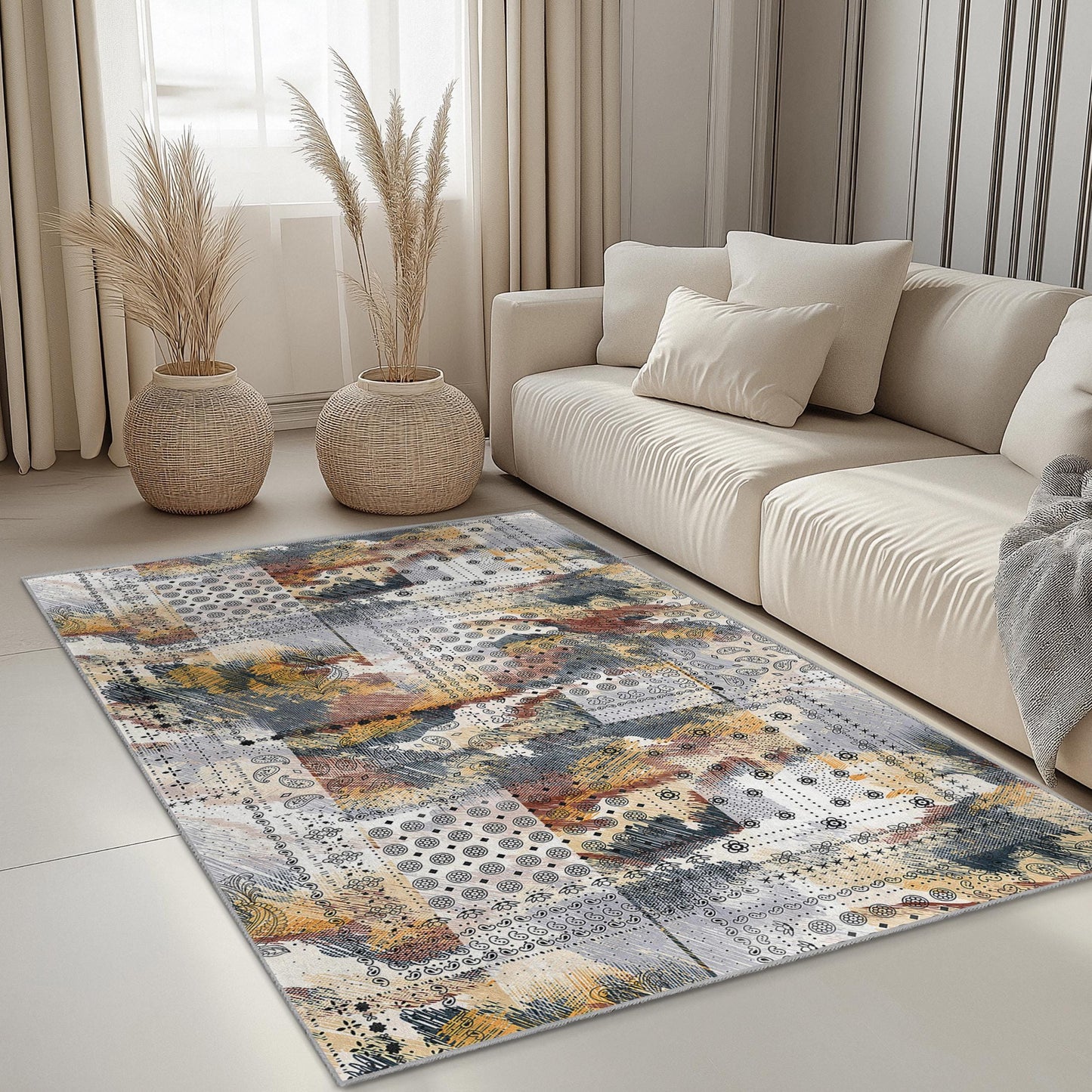 Abstract Geometric Pattern Area Rug, Modern Rectangle Carpet, Living Room Rug, Stylish Home Decor, Soft Floor Mat, Unique Design