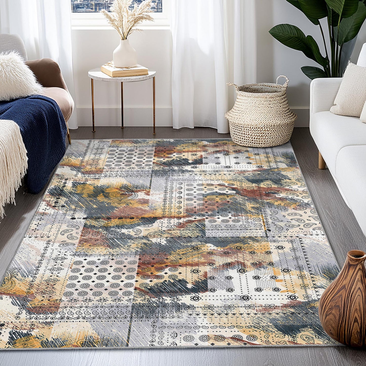 Abstract Geometric Pattern Area Rug, Modern Rectangle Carpet, Living Room Rug, Stylish Home Decor, Soft Floor Mat, Unique Design