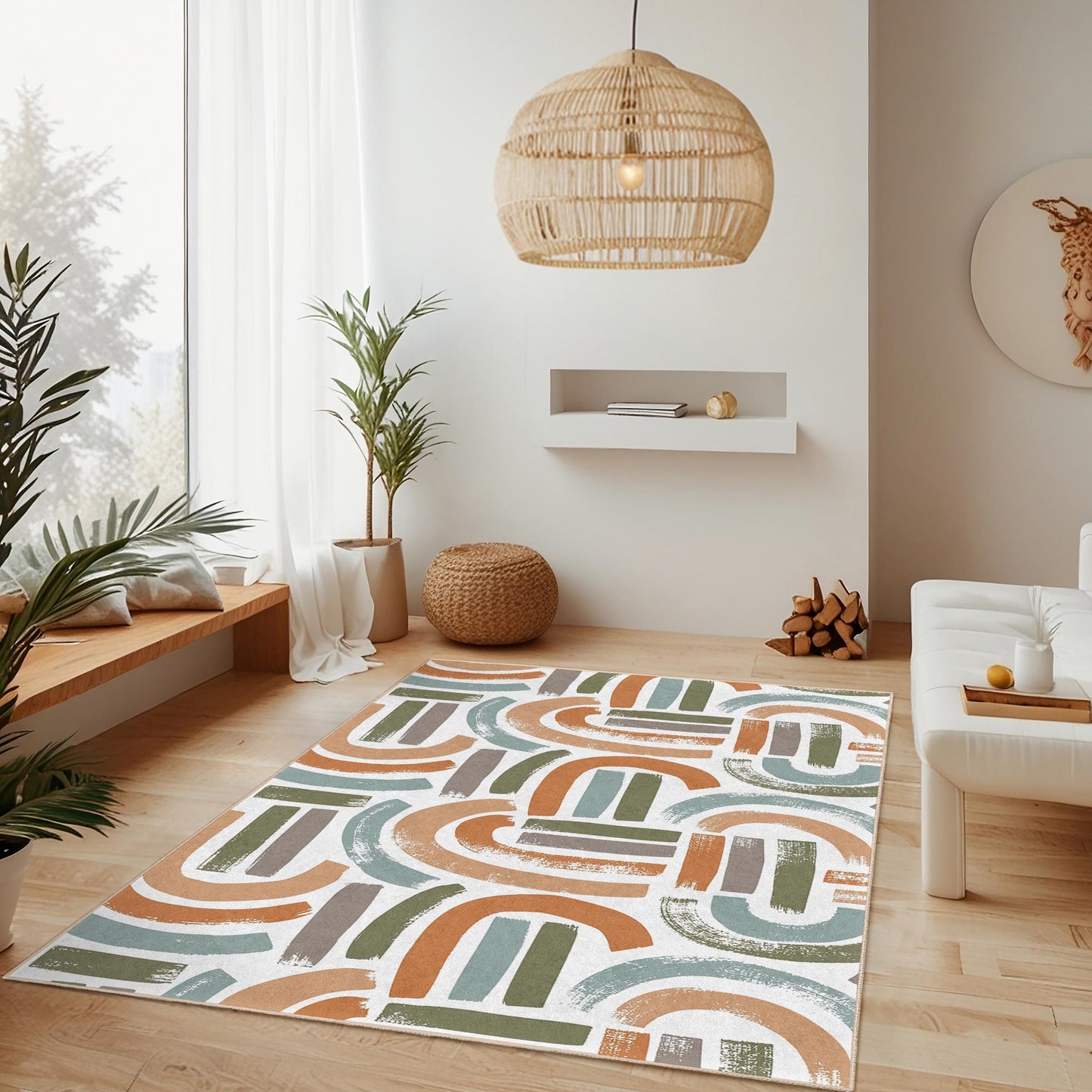 Colorful Abstract Rectangular Kids Rug, Modern Playroom Carpet, Geometric Design Nursery Rug, Unique Nursery Decor