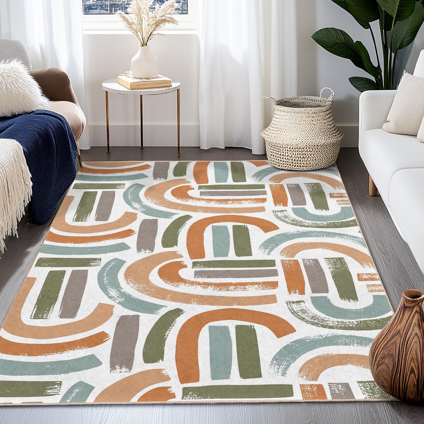 Colorful Abstract Rectangular Kids Rug, Modern Playroom Carpet, Geometric Design Nursery Rug, Unique Nursery Decor
