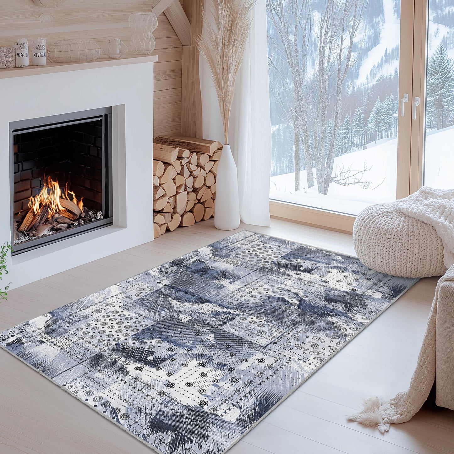Abstract Geometric Area Rug: Modern Art, Blue & Grey