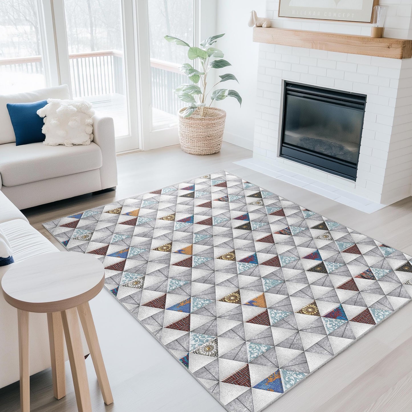 Geometric Triangle Pattern Area Rug, Rectangular Kids Room Carpet, Modern Decor for Nursery, Playroom, and Living Room