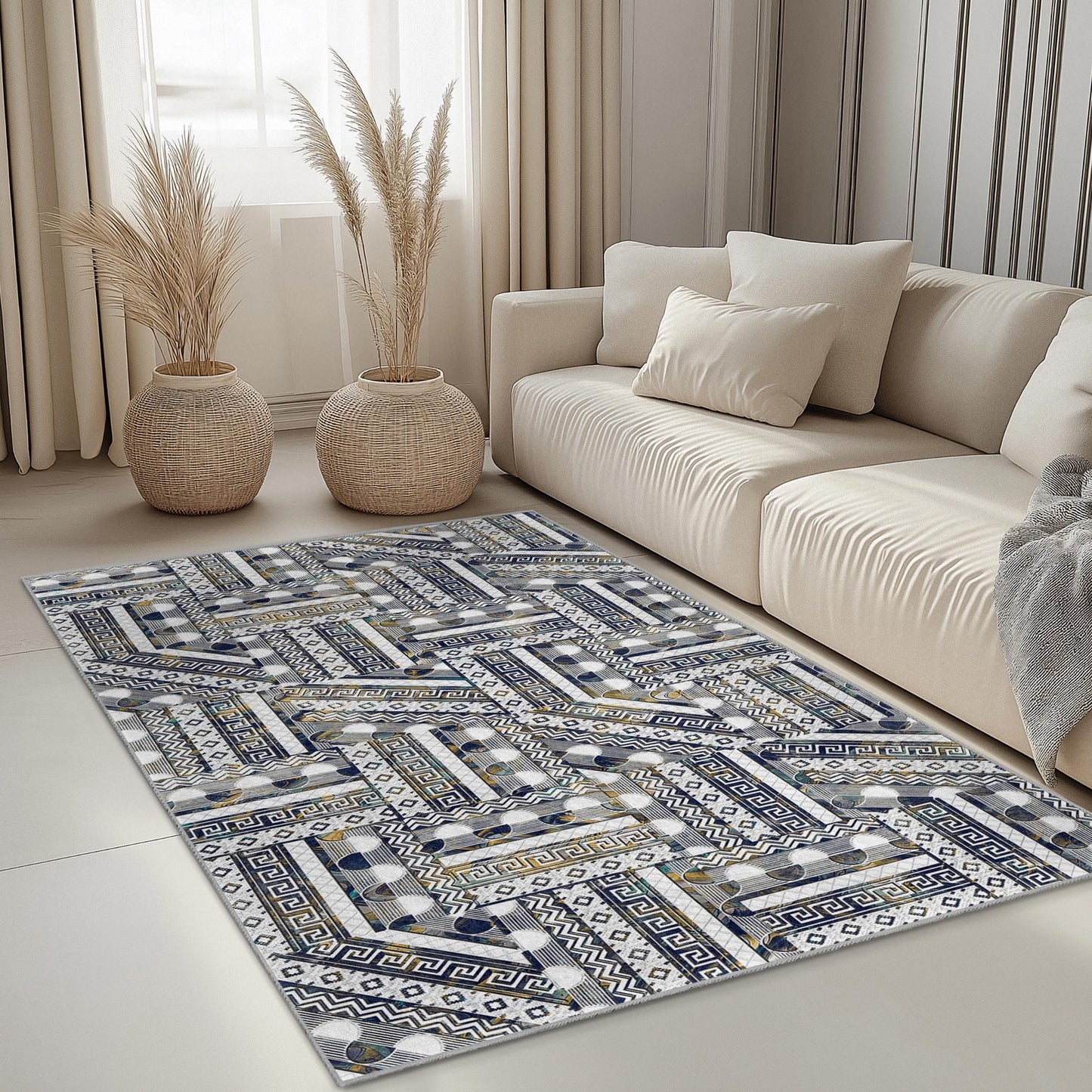 Geometric Pattern Rectangular Area Rug, Modern Design Carpet, Living Room Rug, Stylish Home Decor, Indoor Floor Mat