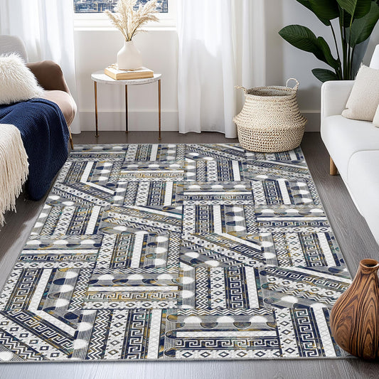 Geometric Pattern Rectangular Area Rug, Modern Design Carpet, Living Room Rug, Stylish Home Decor, Indoor Floor Mat