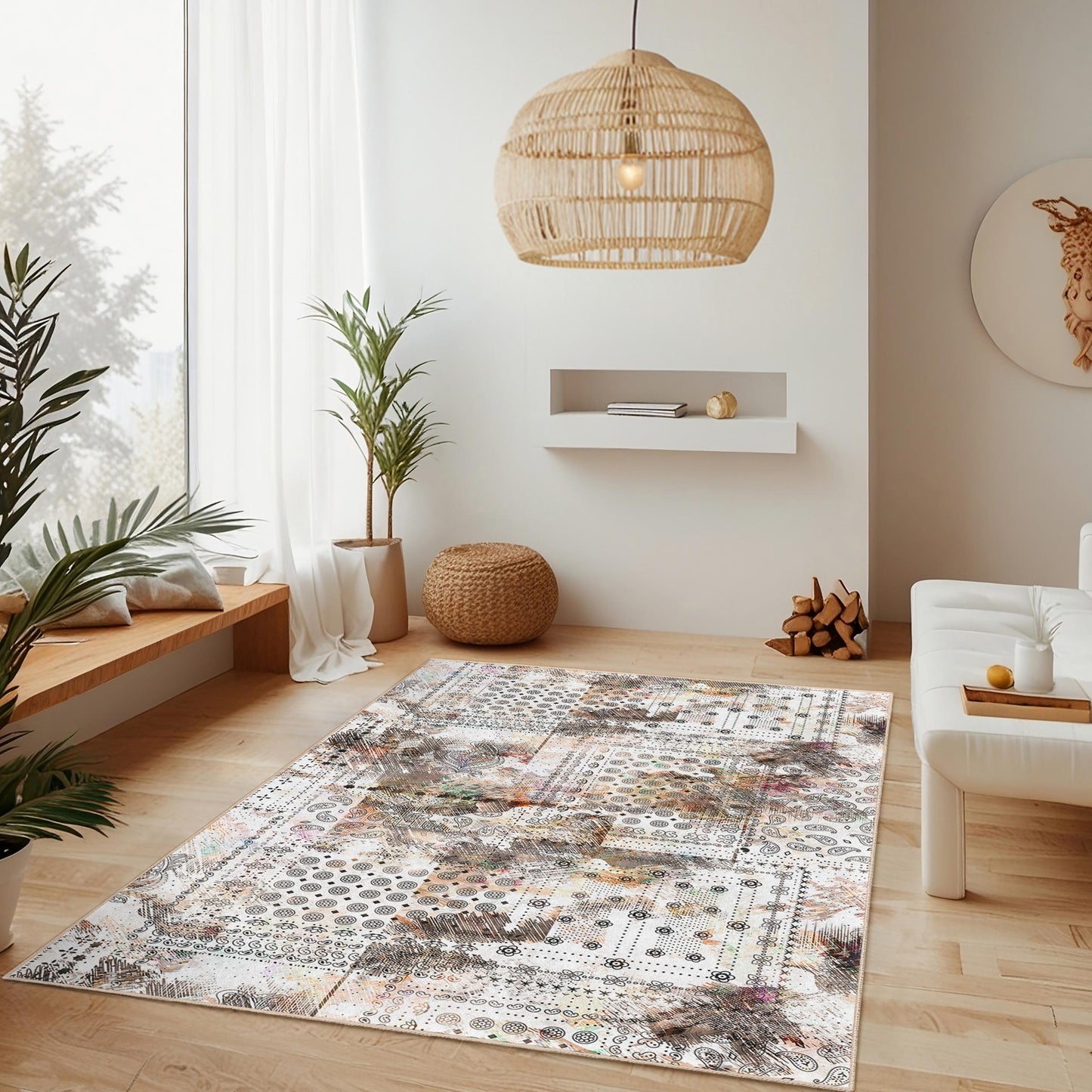 Abstract Floral Pattern Rectangular Area Rug, Modern Design Carpet for Kids Room, Playroom, Living Room, Soft Indoor Rug