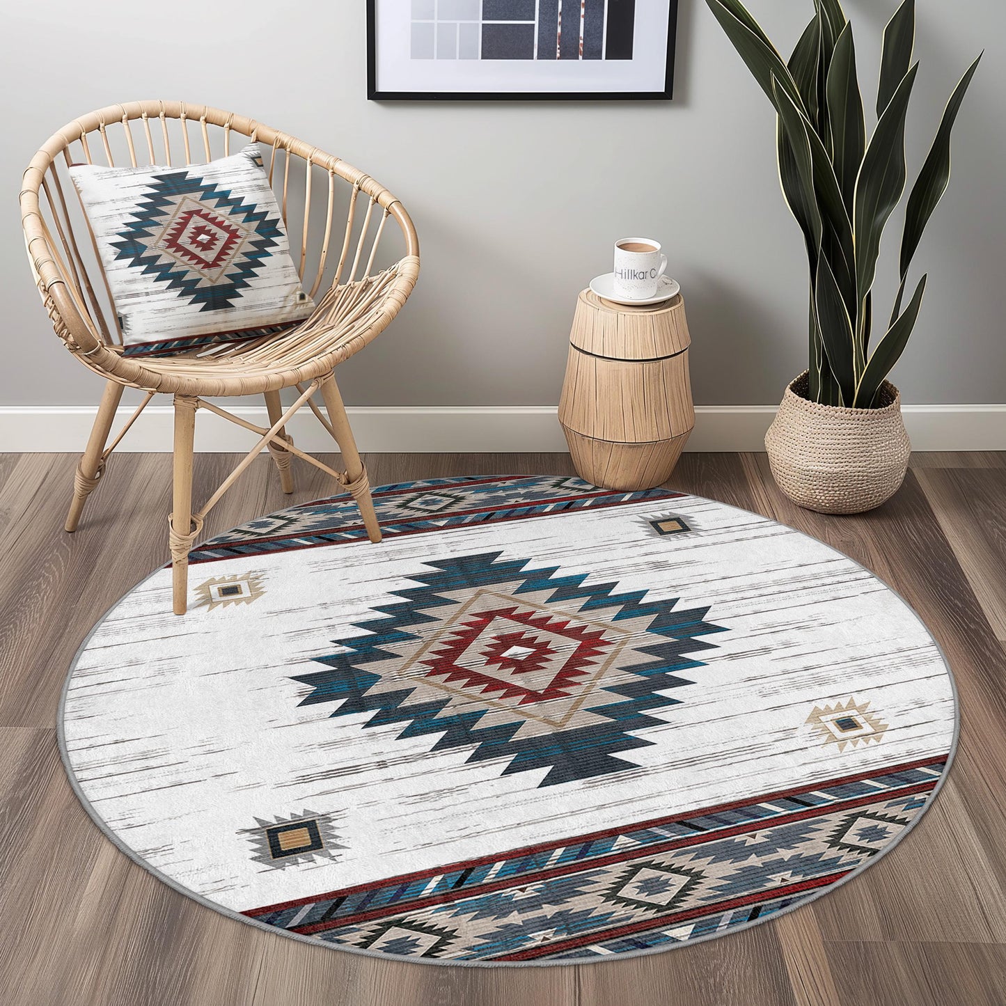 Bohemian Round Area Rug, Geometric Pattern Rug, Cozy Living Room Decor, Soft Bedroom Carpet, Stylish Round Rug for Home