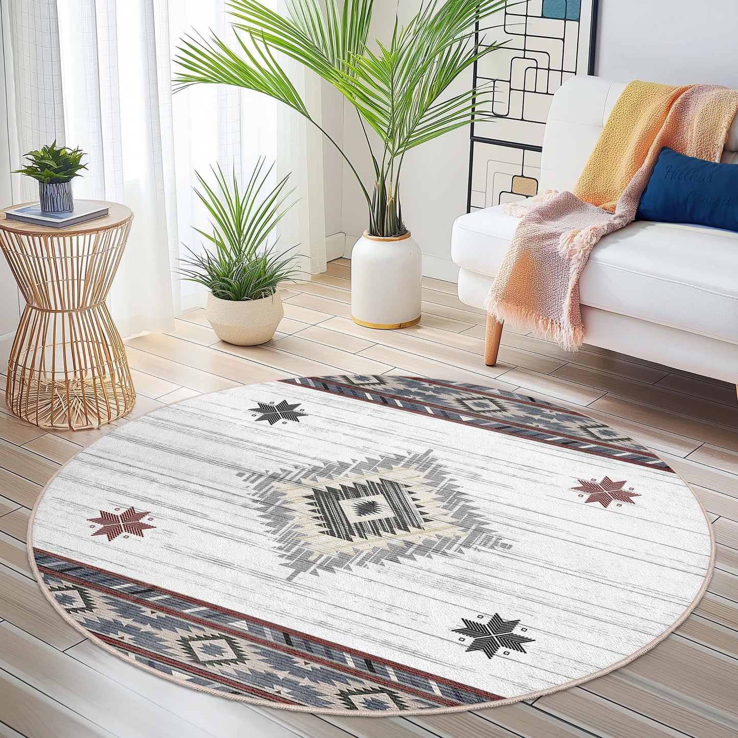 Geometric Round Area Rug, Modern Round Carpet, Boho Style Round Rug, Living Room Decor, Unique Round Floor Mat