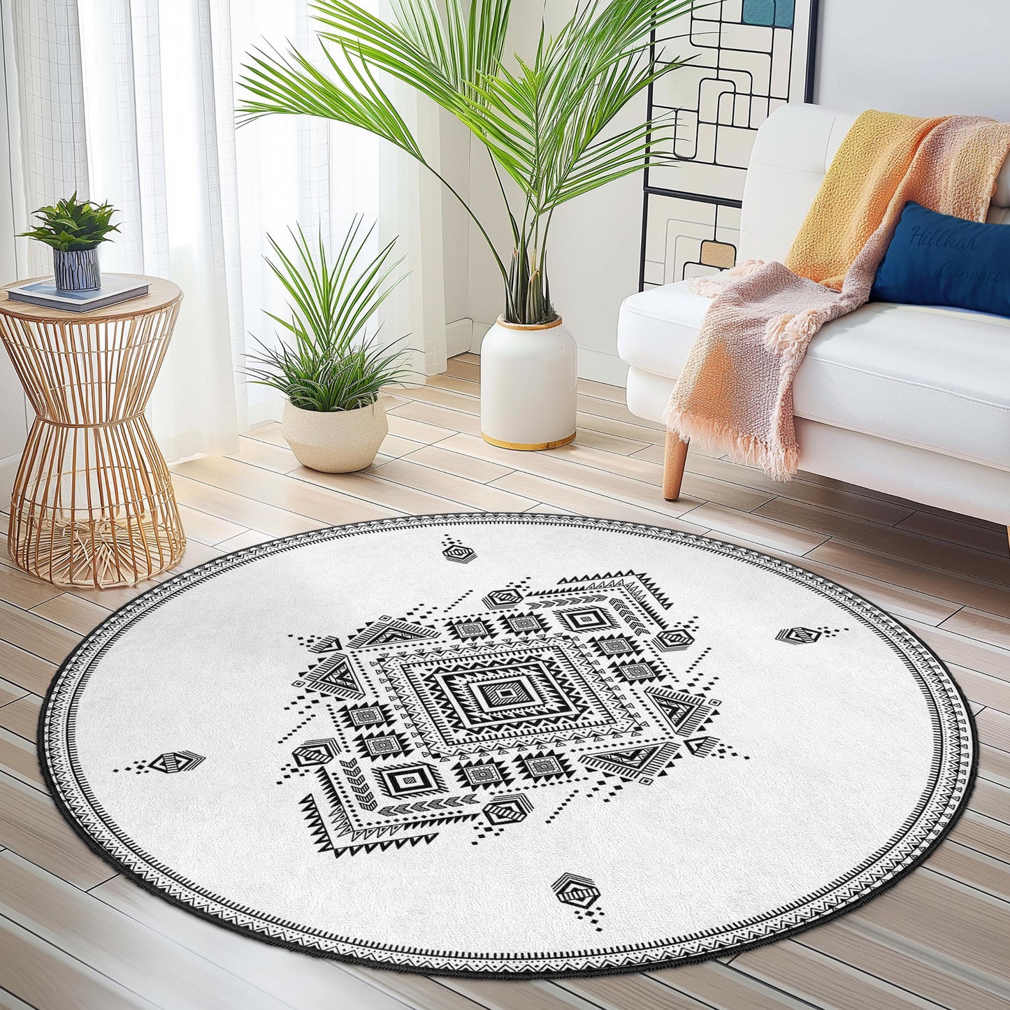 Elegant Geometric Round Area Rug, Modern Round Carpet for Living Room, Bohemian Style Round Floor Mat, Decorative Round Rug