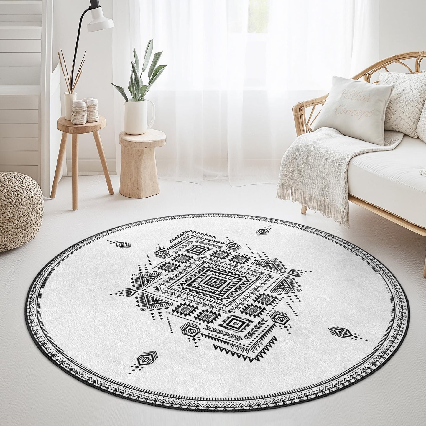 Elegant Geometric Round Area Rug, Modern Round Carpet for Living Room, Bohemian Style Round Floor Mat, Decorative Round Rug