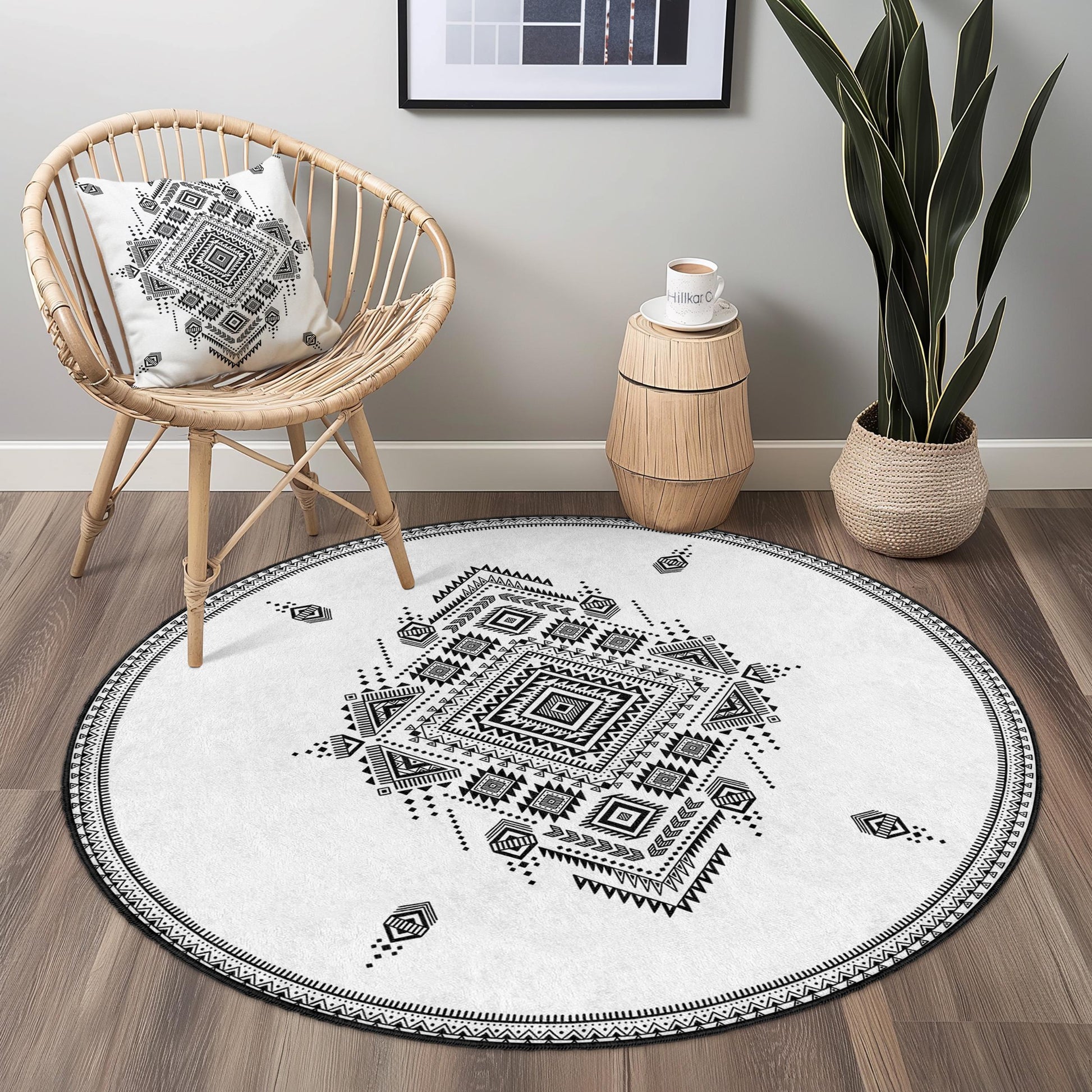 Elegant Geometric Round Area Rug, Modern Round Carpet for Living Room, Bohemian Style Round Floor Mat, Decorative Round Rug