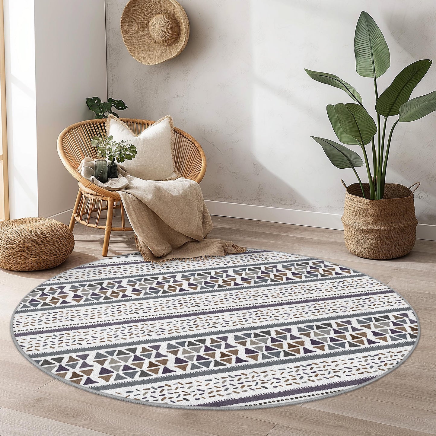 Geometric Pattern Round Area Rug, Modern Circle Carpet, Soft Floor Mat for Living Room, Stylish Round Rug, Home Decor