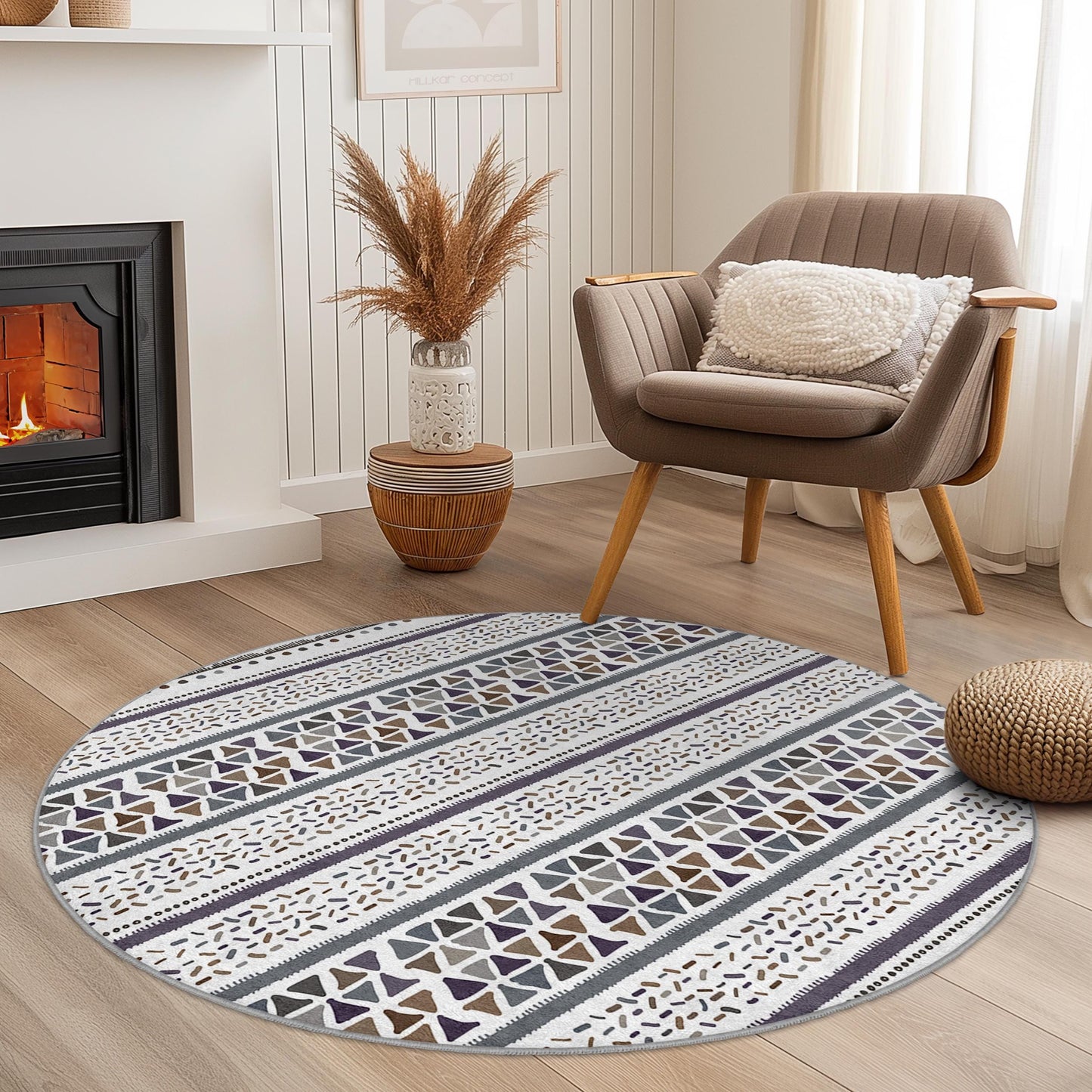 Geometric Pattern Round Area Rug, Modern Circle Carpet, Soft Floor Mat for Living Room, Stylish Round Rug, Home Decor