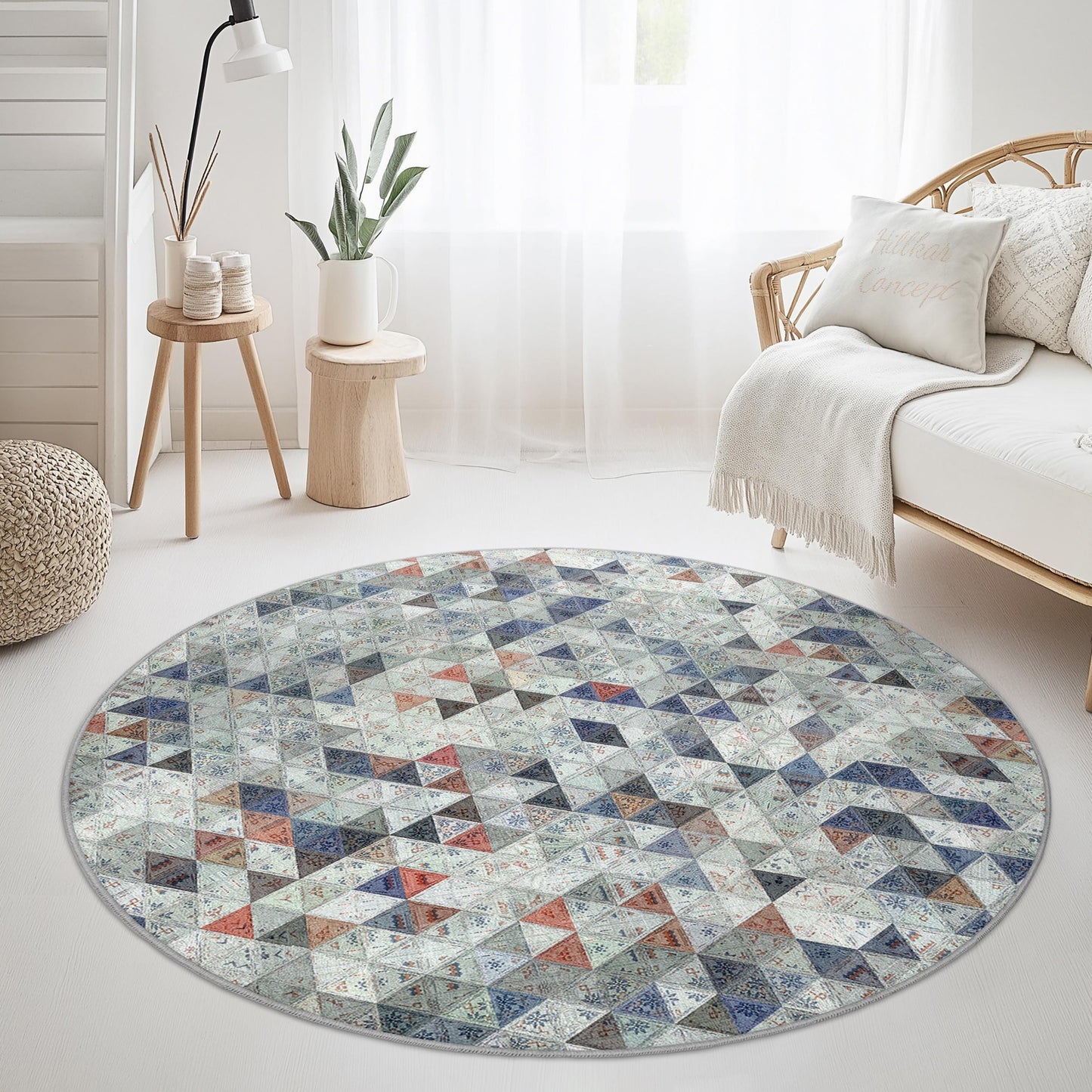 Geometric Pattern Round Area Rug, Bohemian Style Round Rug, Soft Cozy Round Carpet for Living Room or Bedroom, Decorative Floor Mat