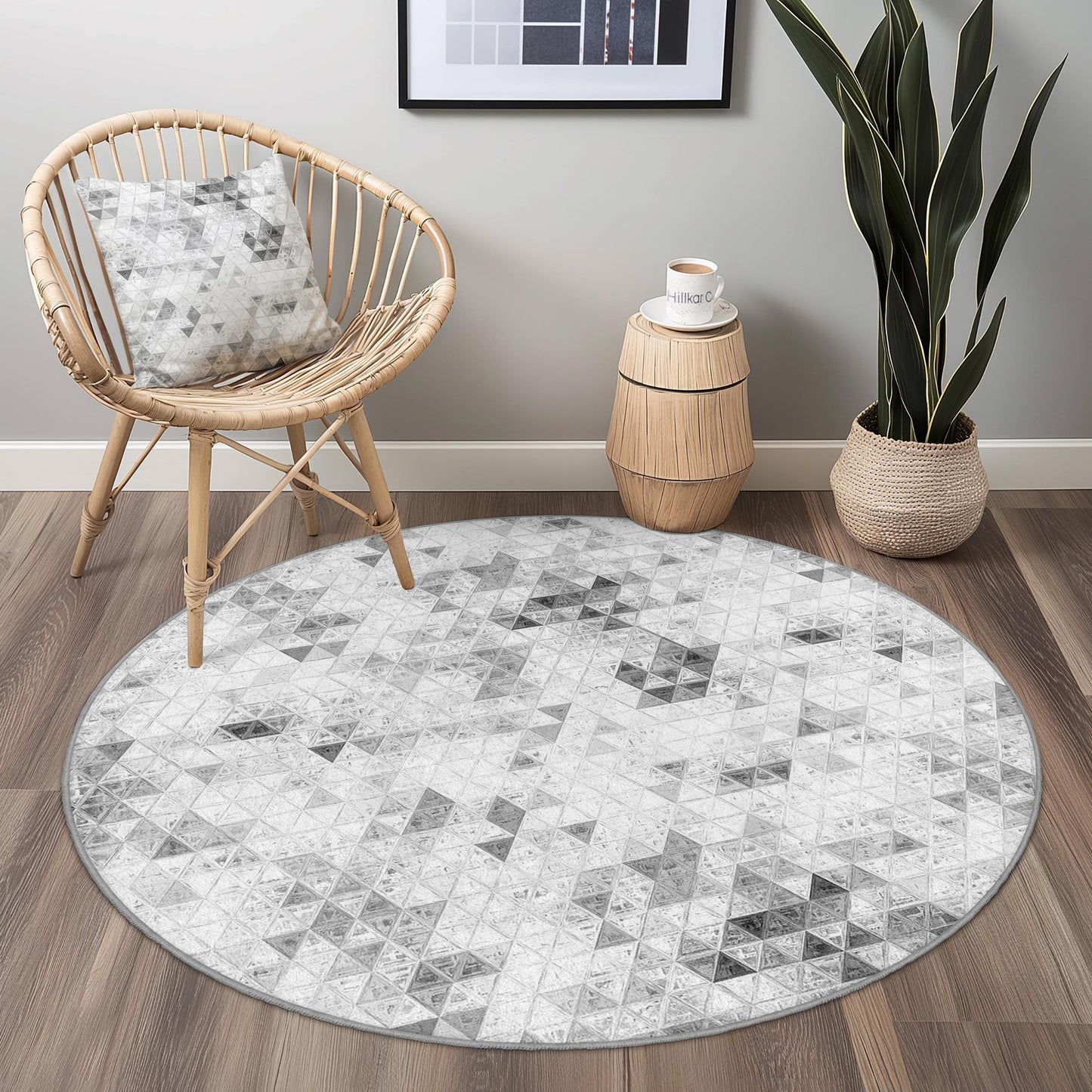 Geometric Triangle Pattern Round Area Rug, Soft Round Carpet, Modern Living Room Rug, Stylish Home Decor, Geometric Floor Mat