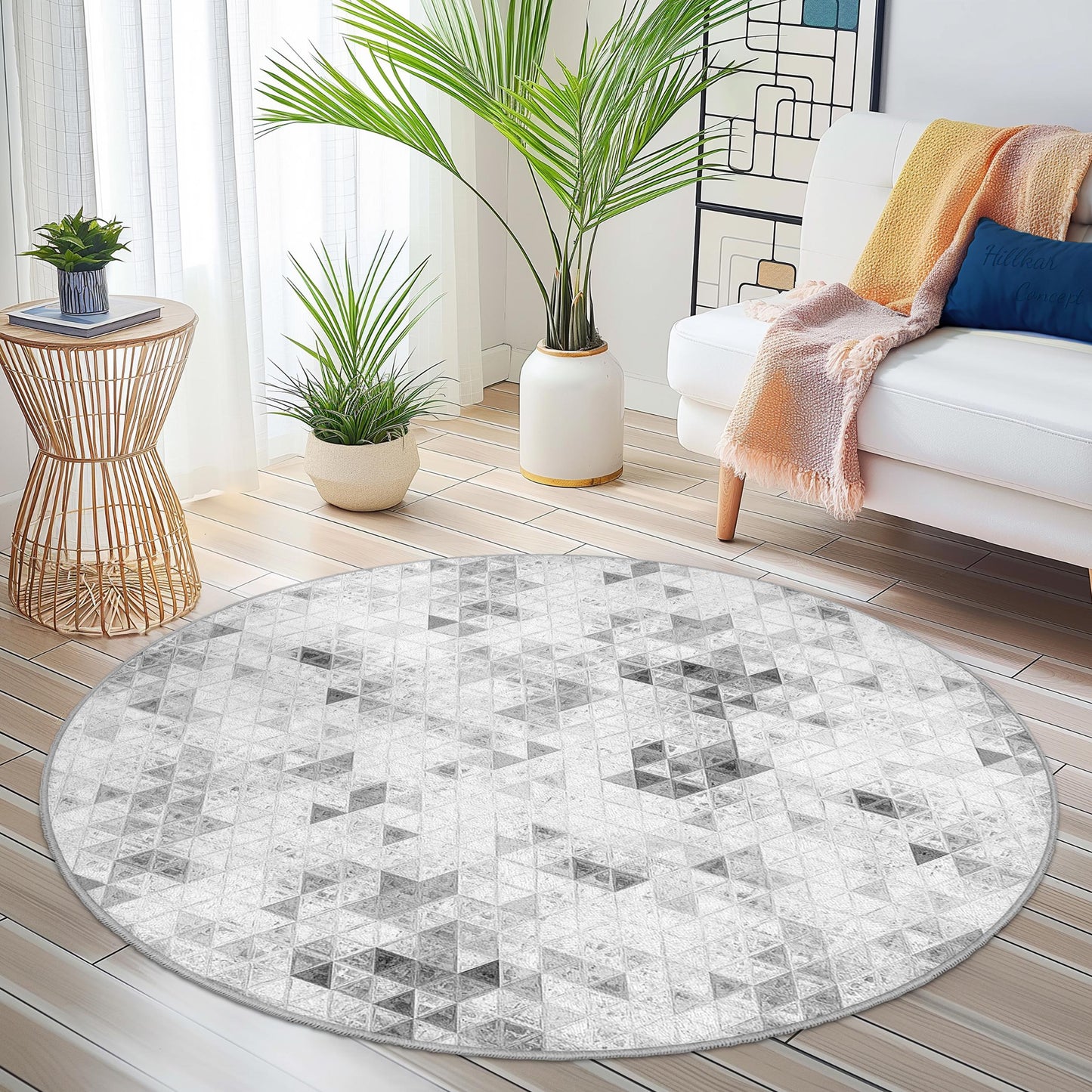 Geometric Triangle Pattern Round Area Rug, Soft Round Carpet, Modern Living Room Rug, Stylish Home Decor, Geometric Floor Mat