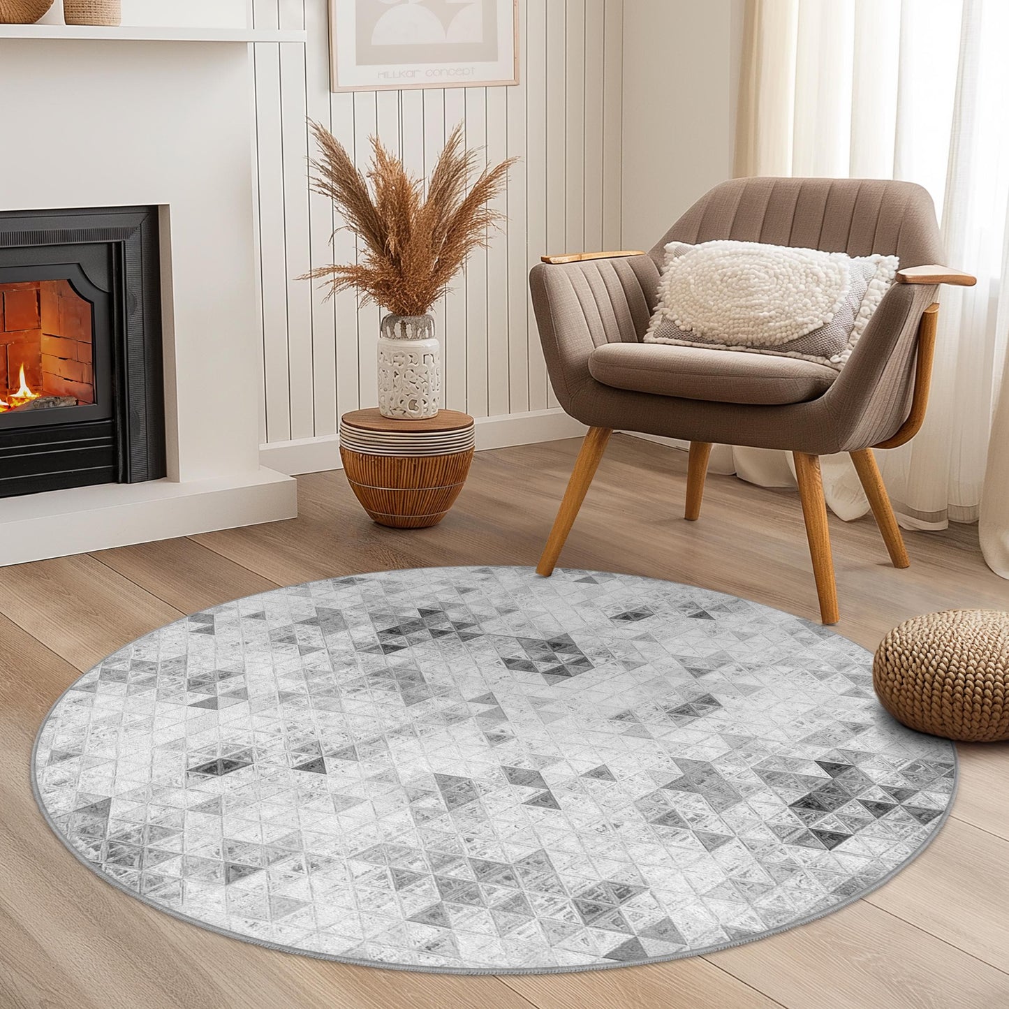 Geometric Triangle Pattern Round Area Rug, Soft Round Carpet, Modern Living Room Rug, Stylish Home Decor, Geometric Floor Mat