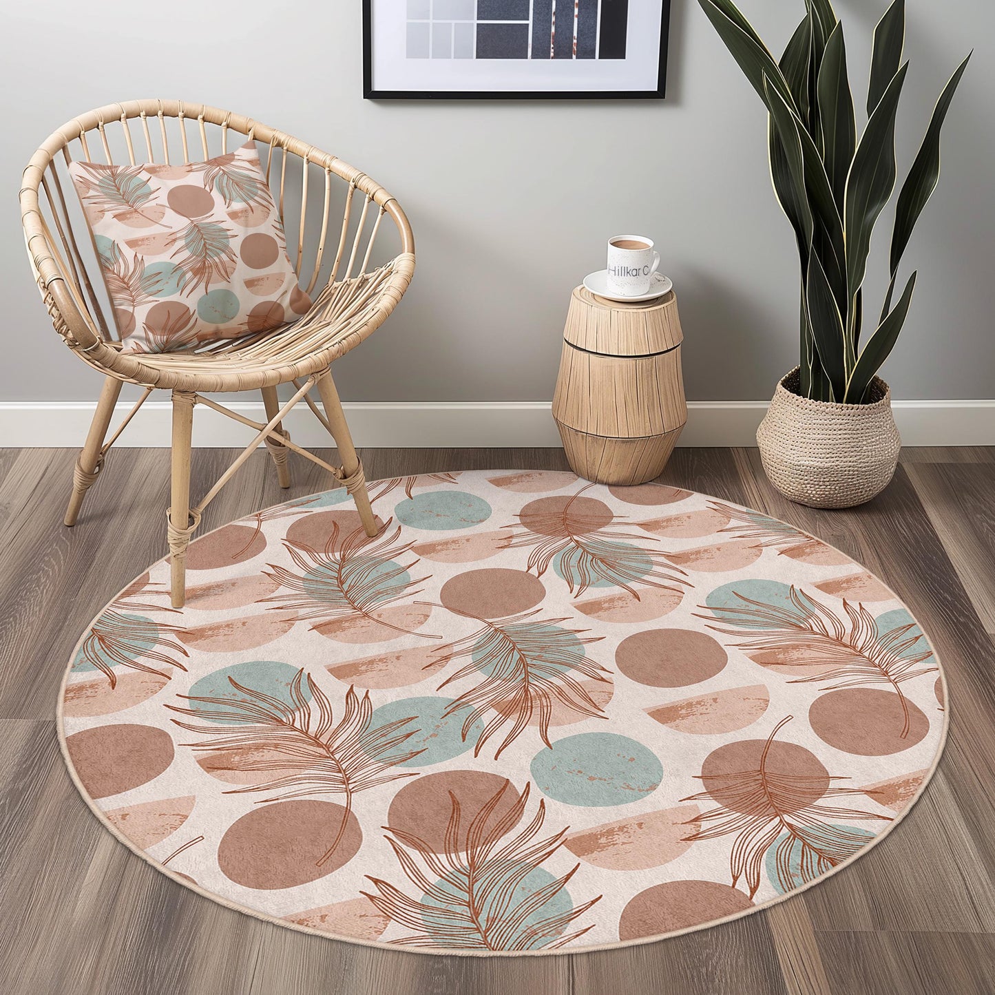 Tropical Leaf Round Area Rug, Boho Circle Carpet, Soft Round Rug for Living Room, Floral Round Mat, Home Decor Accessories